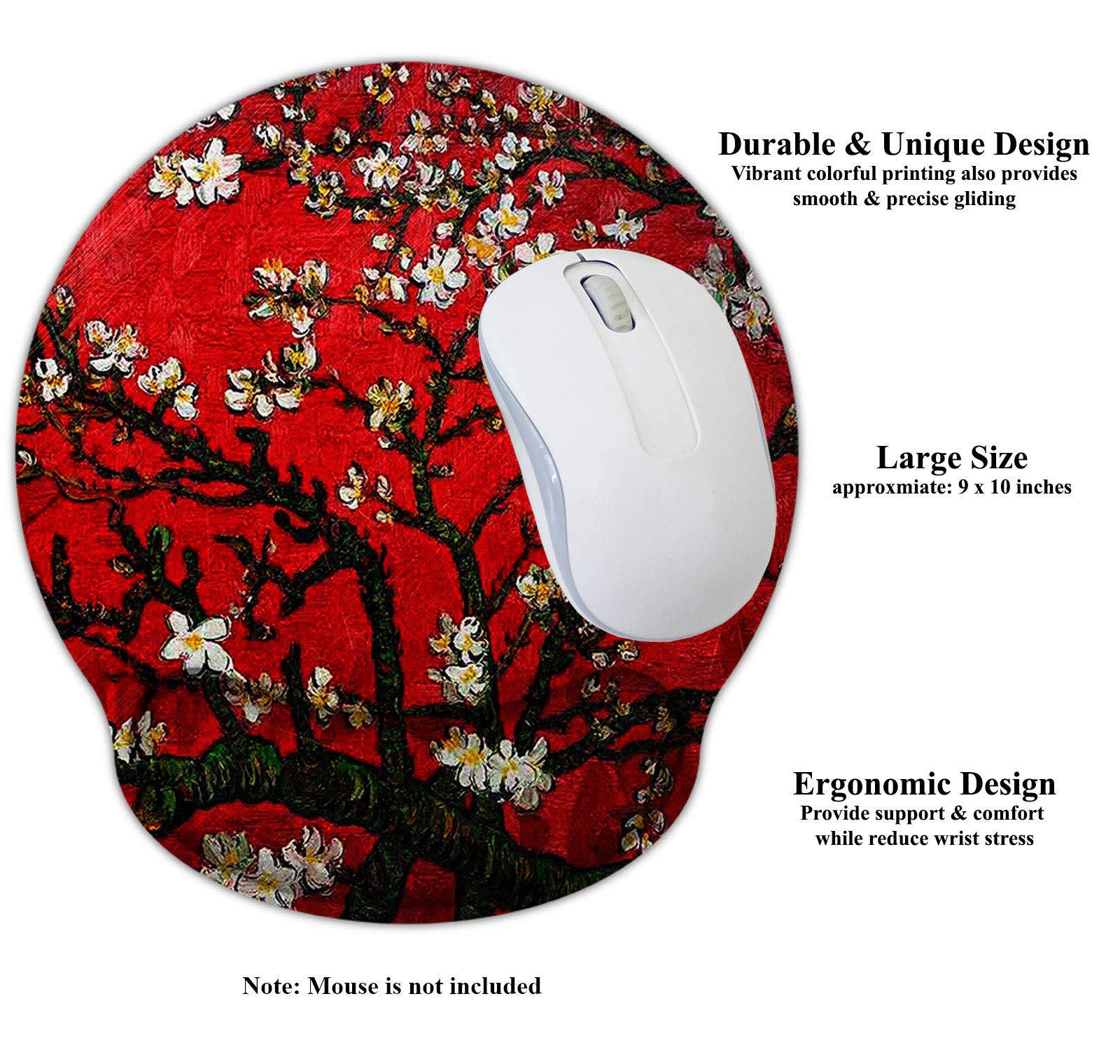 Premium Ergonomic Gaming Mouse Pad with Wrist Rest - Non-Slip Base & Durable Surface - Van Gogh Cherry Blossom Design for PC, Laptop, Office & Gaming Setup
