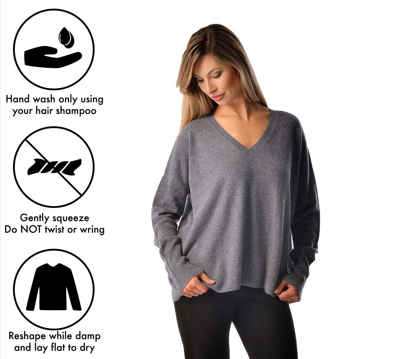 100% Pure Cashmere Women's V-Neck Sweater - Soft Loose Fit Boyfriend Pullover with Long Sleeves | Classic Winter Knitwear for Office, Dating & Casual Outfits