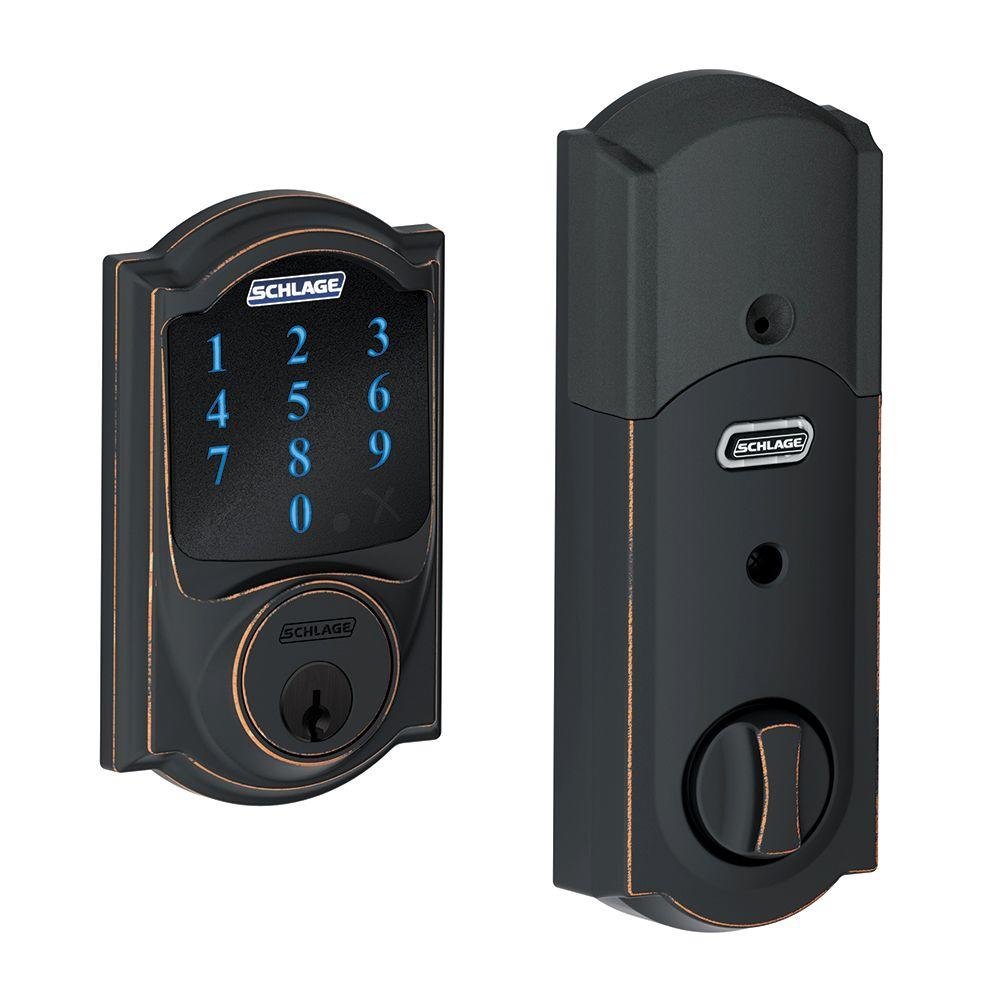 Schlage Connect Camelot Touchscreen Deadbolt Smart Lock with Alarm - Aged Bronze | Keyless Entry, Home Security & Smart Home Automation for Front Doors