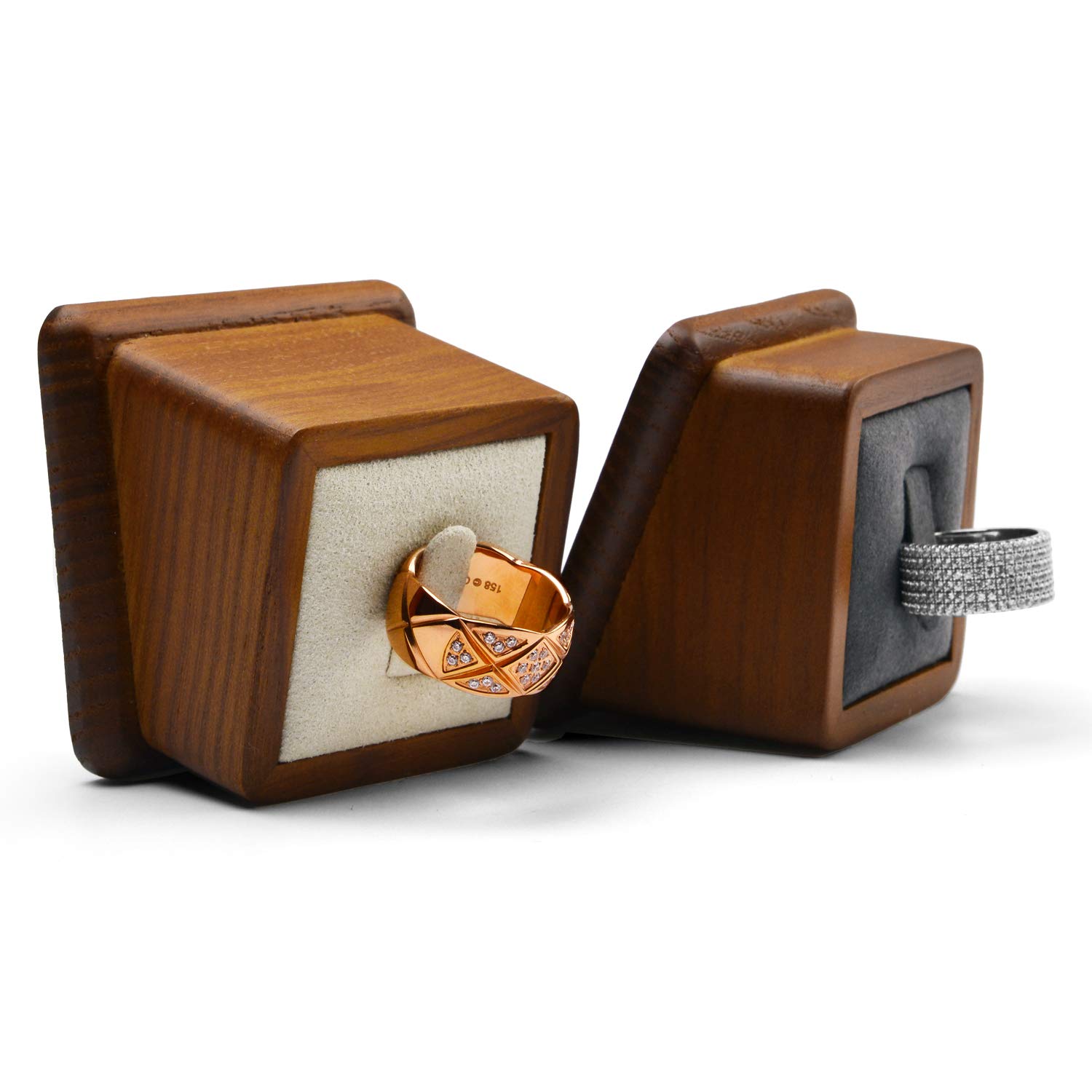 Oirlv Solid Wood Jewelry Display Stand - Square Ring Earrings Bracelet Organizer with Grey Ring Holder | Perfect for Boutique, Jewelry Store & Home Vanity Display