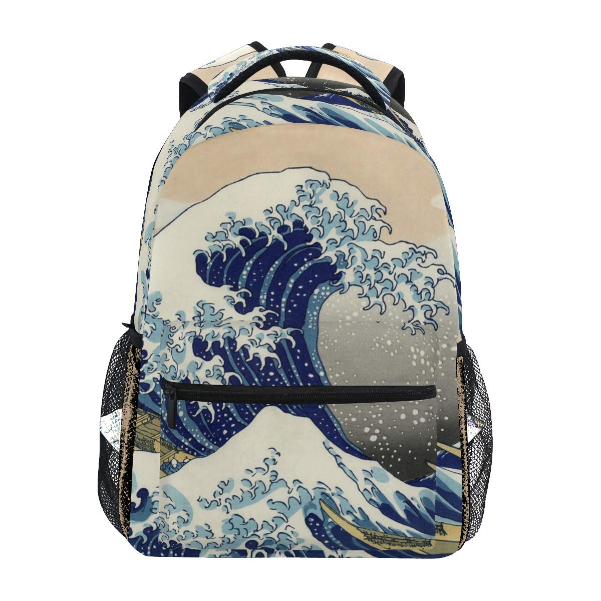 Premium WIHVE School Backpack - Great Wave Kanagawa Design Bookbag, Durable Travel Rucksack for Students & Commuters - Perfect for School, College, Work & Outdoor Adventures (One Size)