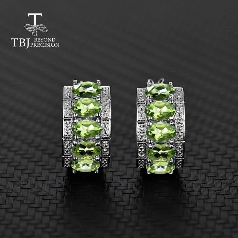 TBJ 925 Sterling Silver Clasp Earrings with Natural Peridot - Elegant Fine Jewelry for Women | Perfect Valentine's Day Gift Box | Ideal for Date Nights, Weddings & Special Occasions
