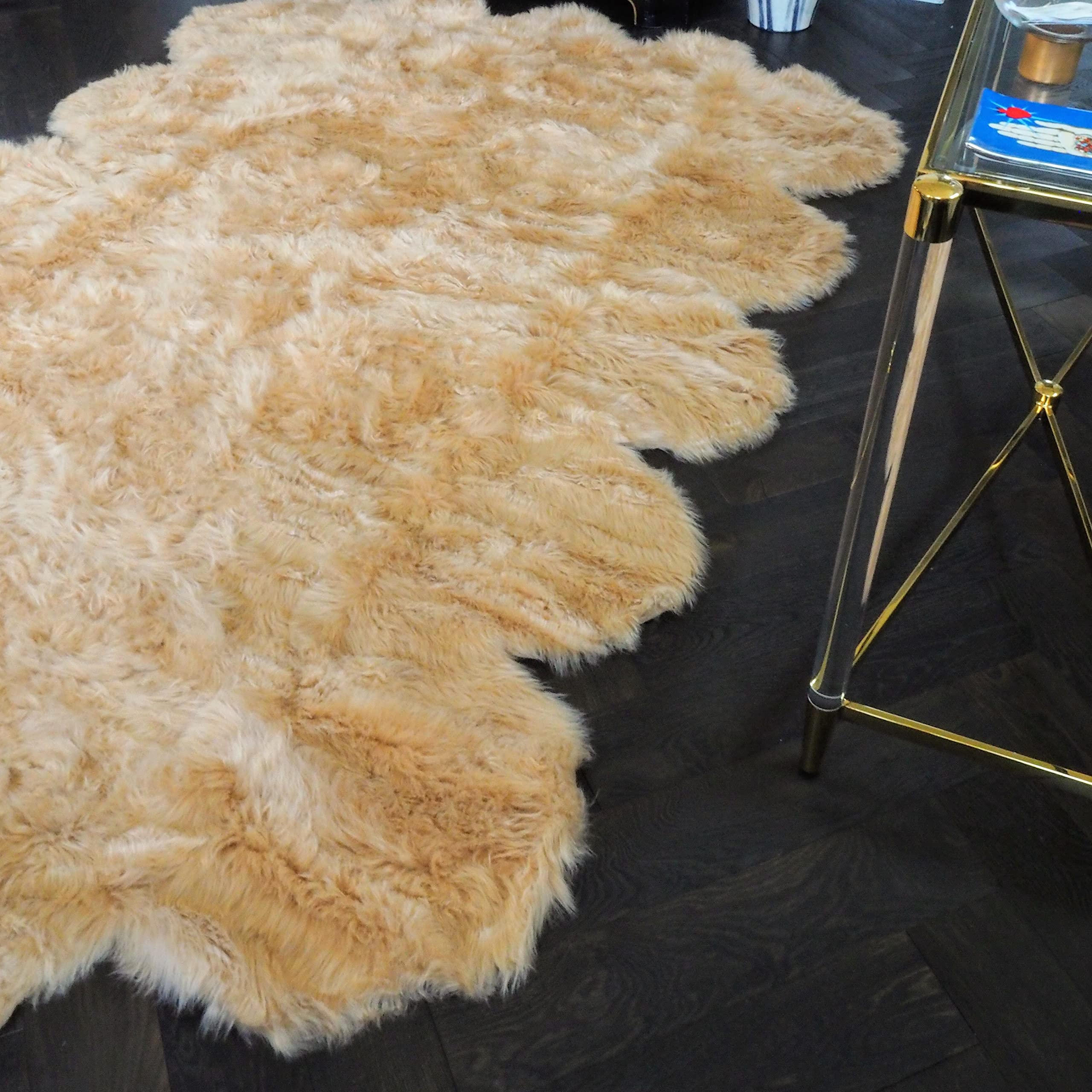 Maia Faux Fur Rug - 6x9 Feet Imitated Sheepskin, Machine Washable, Luxurious Champagne Shag Carpet for Bedroom, Living Room & Bathroom - Soft & Cozy Home Decor for Winter Warmth & Pet-Friendly Spaces
