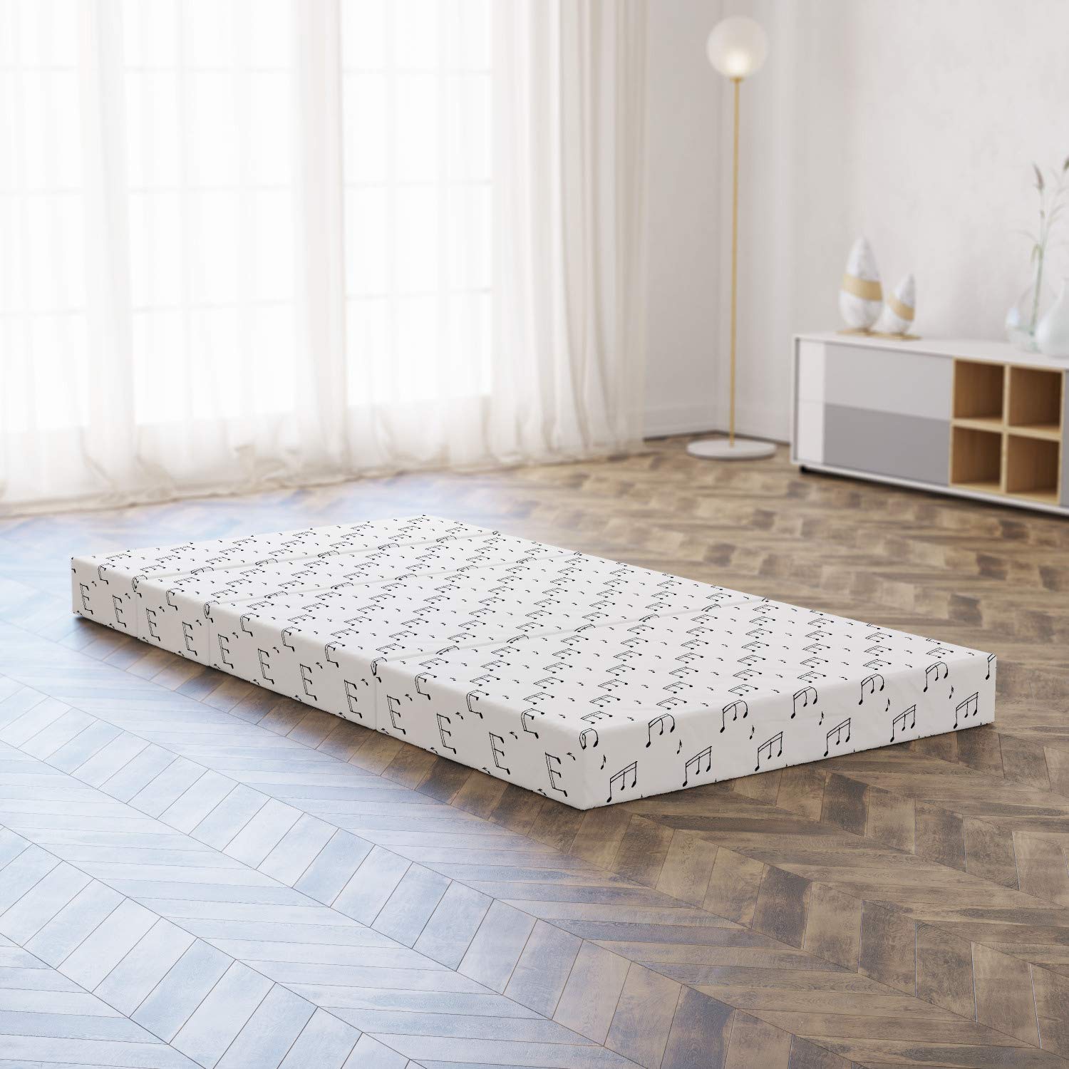 Ambesonne Black and White Musical Notes Foldable Mattress - 74.8
