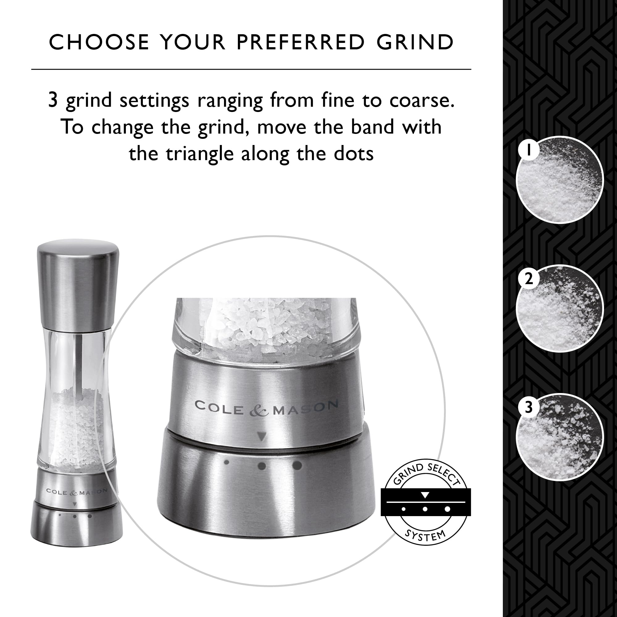 Cole & Mason Derwent Salt and Pepper Grinder Set - Adjustable Coarseness, Premium Stainless Steel & Acrylic Design, 7.5