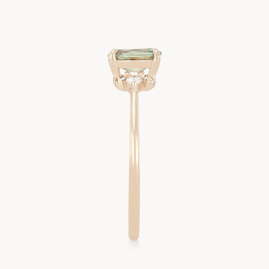 Unique 14K Yellow Gold Ring with Green Sapphire - Handcrafted One-of-a-Kind Jewelry for Engagement, Anniversary & Special Occasions