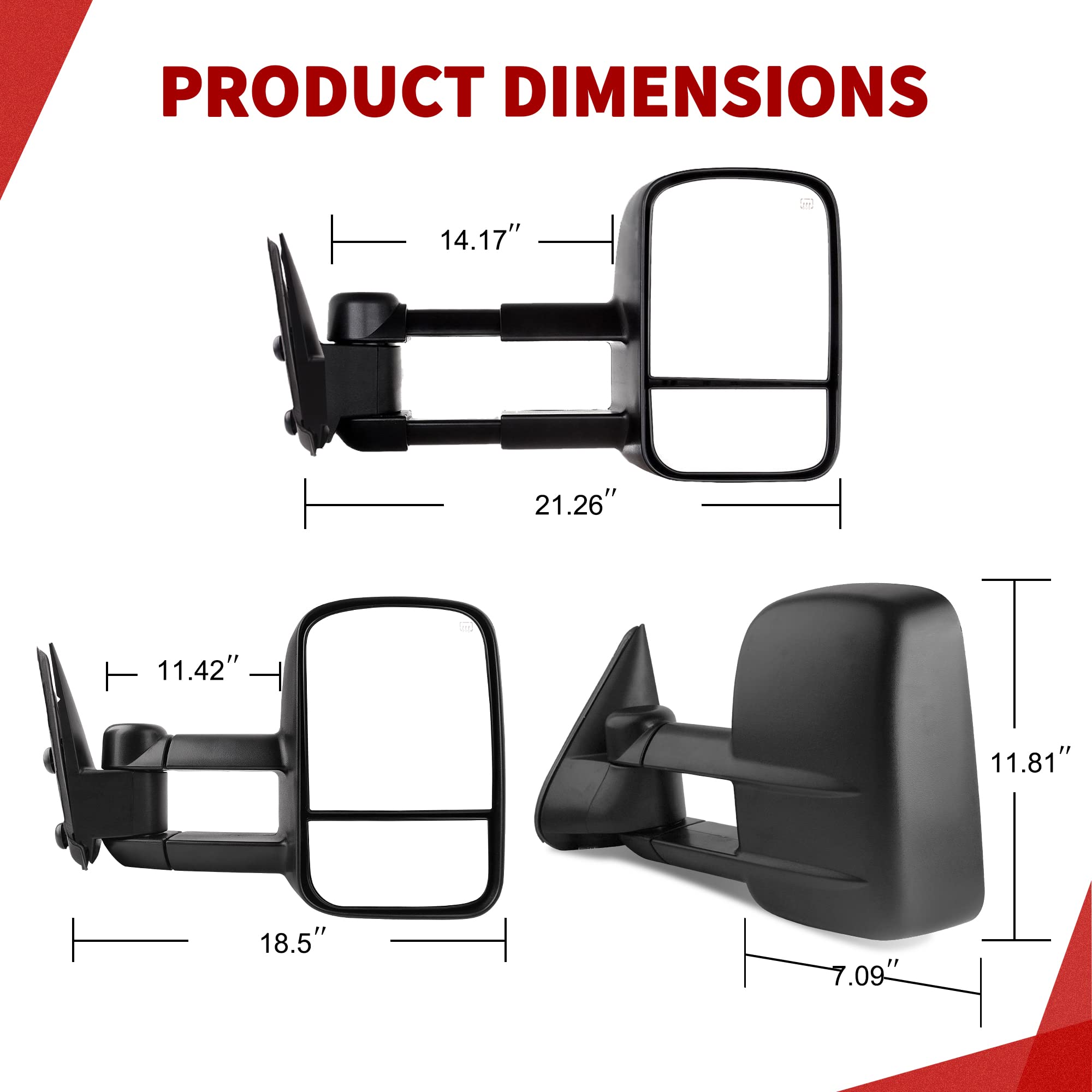 YITAMOTOR Power Heated Telescoping Towing Mirrors for 1999-2002 Chevy Silverado & GMC Sierra 1500/2500/3500, 2000 Chevy Tahoe & GMC Yukon - Manual Folding Tow Mirror Pair Set - Perfect for Towing Trailers, Boats & RVs