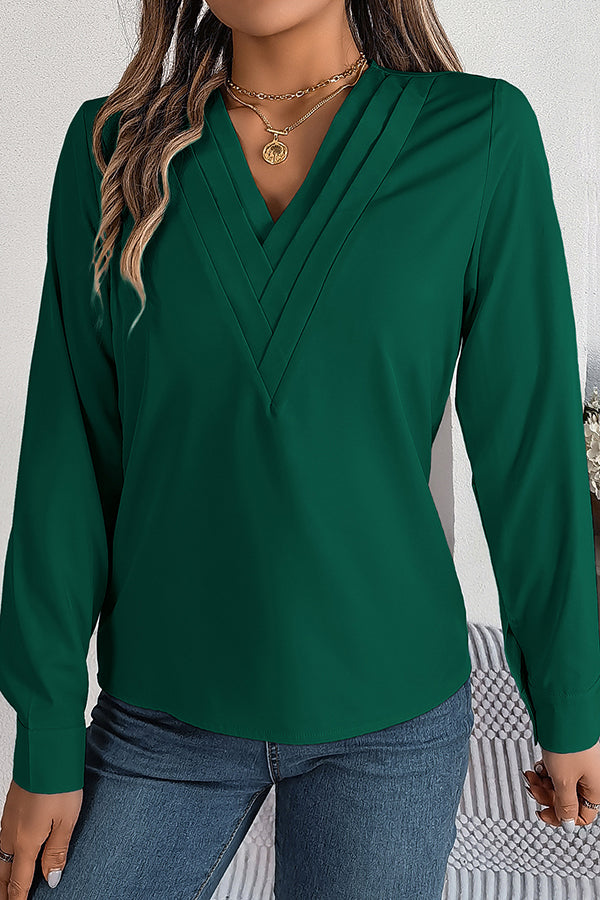 Elegant Layered V-Neck Long Sleeve Casual Shirt for Women - Stylish Office Wear & Everyday Outfits