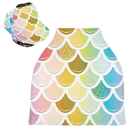 Stretchy Baby Car Seat Canopy - Mermaid Gold Glitter Infant Car Seat Cover & Stroller Shade, Multi-Use Nursing Cover for Newborns & Breastfeeding | Perfect for Travel, Shopping & Outdoor Protection