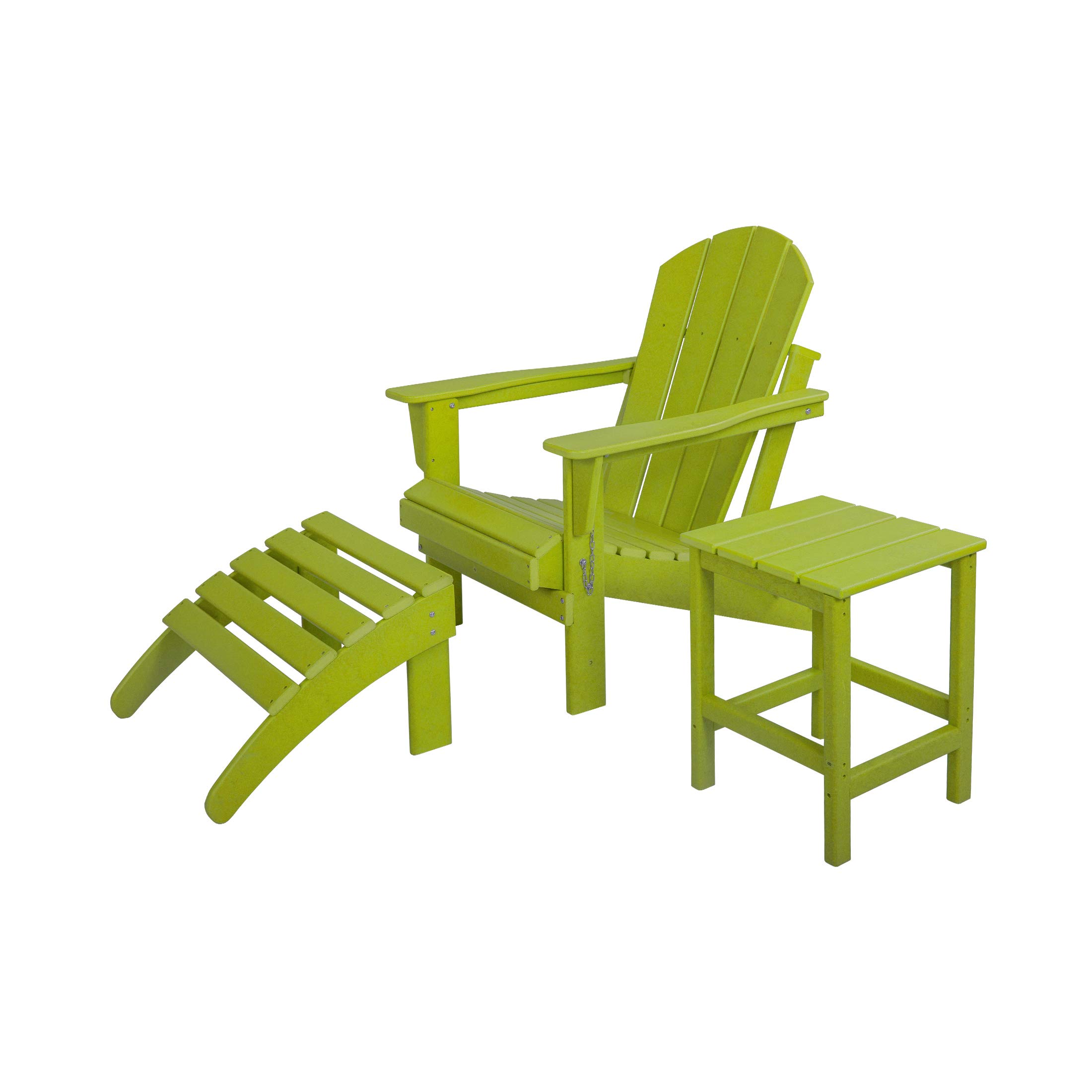HDPE Adirondack Chair Set with Ottoman & Table - Outdoor Patio Furniture for Garden, Backyard