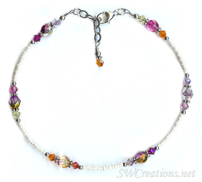 Shimmery Sunset Glass Crystal Anklet - Elegant Bohemian Ankle Bracelet for Women, Handmade Beaded Jewelry for Beach, Party & Summer Outfits