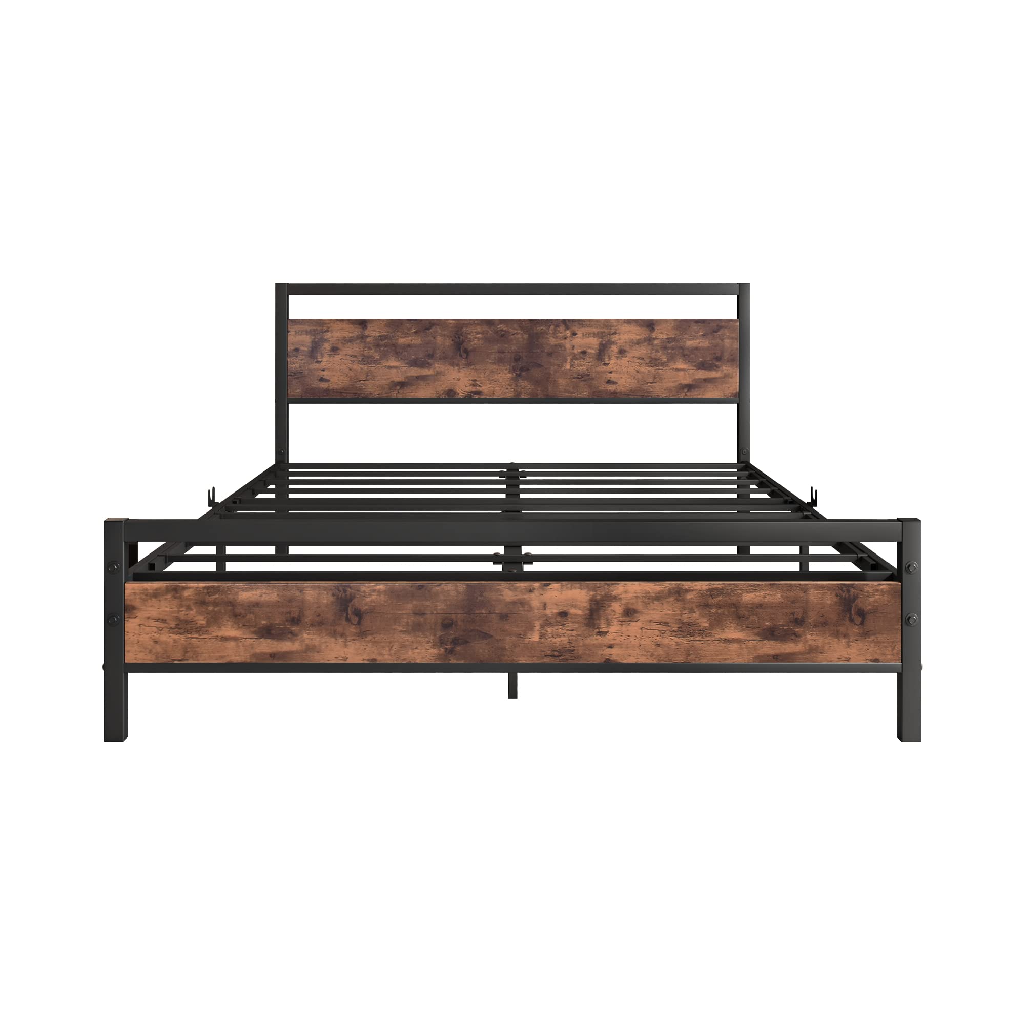 BOFENG Black Queen Size Bed Frame with Wood Headboard - Heavy Duty Platform Bed with Storage, No Box Spring Needed, Sturdy Steel Slats, Noise Free (Brown) - Perfect for Master Bedrooms, Guest Rooms & Small Spaces