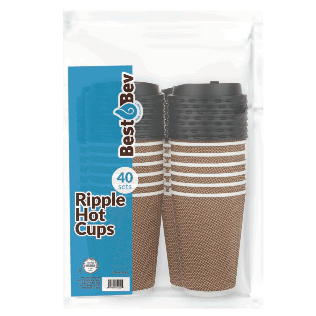 Eco-Friendly Insulated Ripple Brown Paper Coffee Cups with Lids - 12oz/16oz Hot & Cold Drink Containers for Coffee Shops, Offices, and Takeout