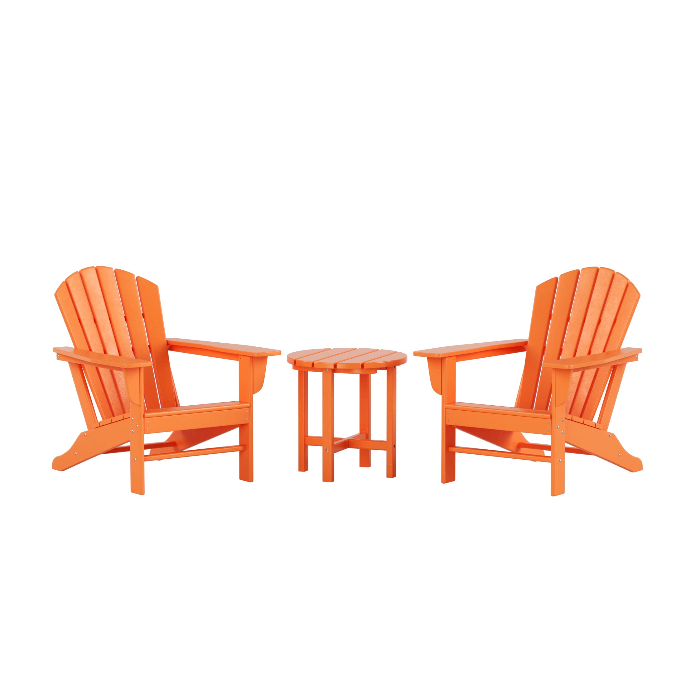 WO Home 2-Piece Outdoor Adirondack Chair Set with Side Table - Durable Poly Lumber Retro Lounger for Beach, Patio, Garden, Backyard - Perfect for Relaxing in Sun, Poolside Lounging & Outdoor Entertaining (Orange)