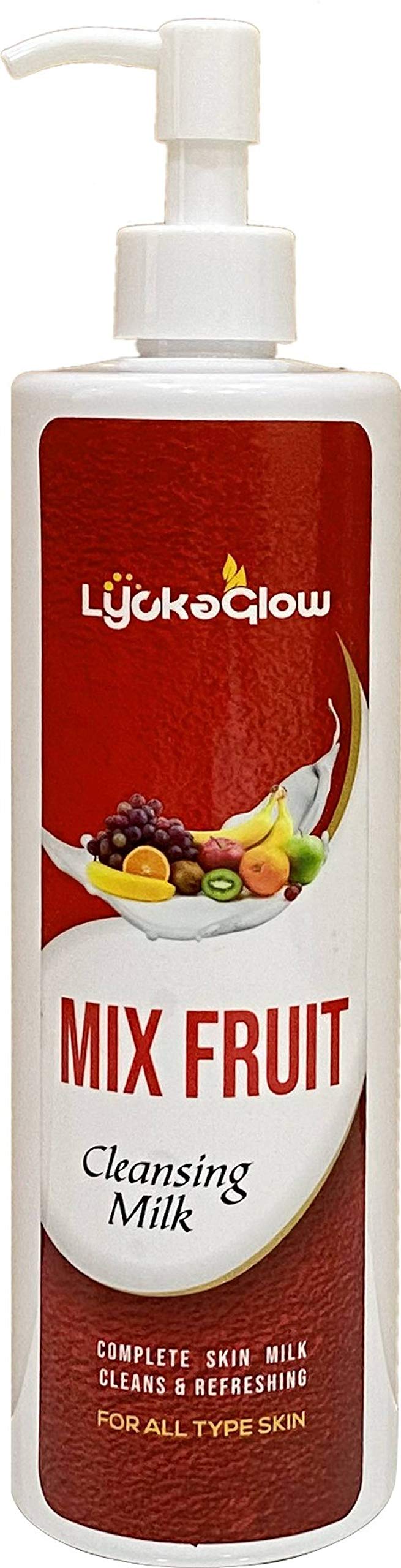 LyckaGlow Mix Fruit Cleansing Milk - 500ml Gentle Daily Face Wash with Natural Fruit Extracts | Perfect for Morning & Night Skincare Routine, Travel-Friendly Facial Cleanser