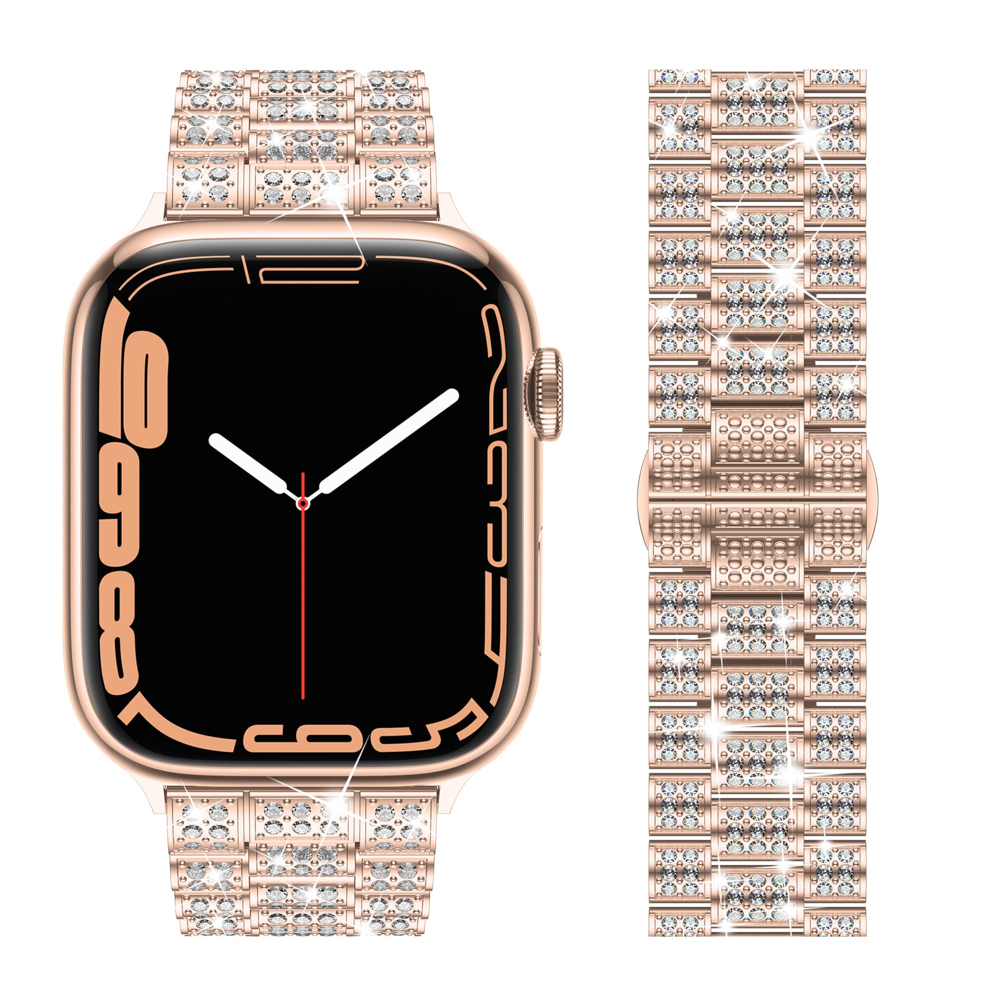 Luxury Diamond Metal Apple Watch Band for Women - Compatible with Series 10/9/8/7/6/SE/5 & All Models (38mm-49mm) | Elegant Bling Strap for Daily Wear, Work & Special Occasions