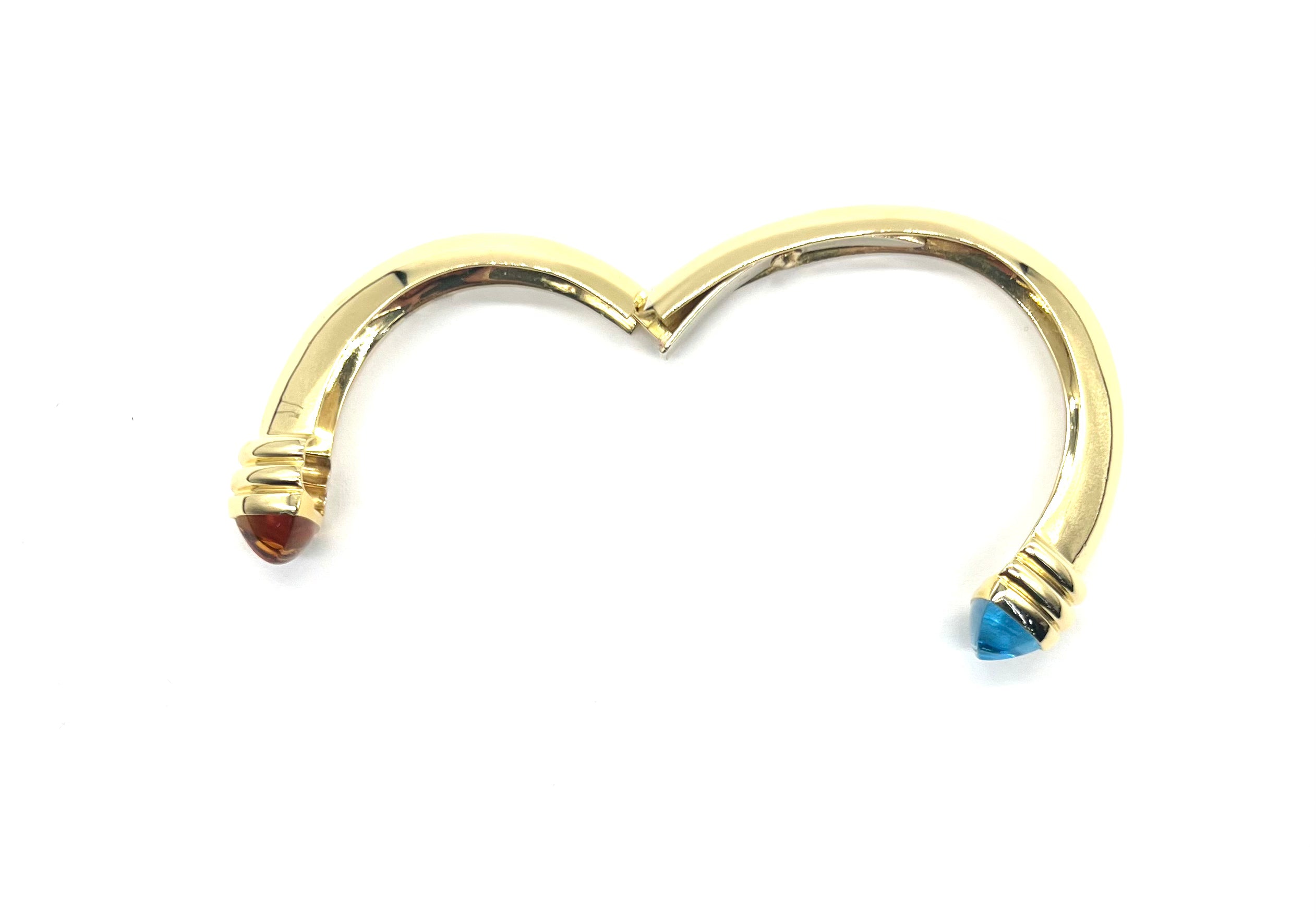 18K Gold Bangle Bracelet with Genuine Blue Topaz & Citrine Gemstones - Elegant Jewelry for Women, Perfect for Weddings, Parties & Gifts