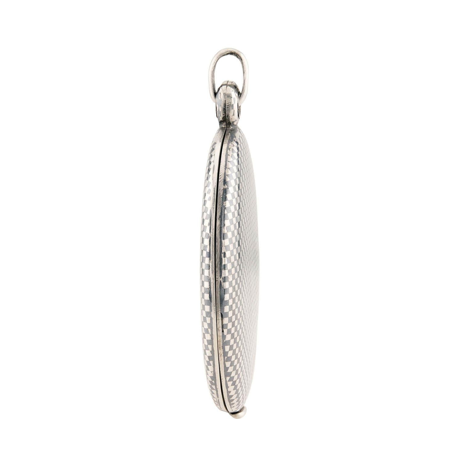Victorian Sterling Silver Niello Checkerboard Locket Pendant Necklace - Antique Jewelry Gift for Women, Perfect for Weddings, Anniversaries & Special Occasions