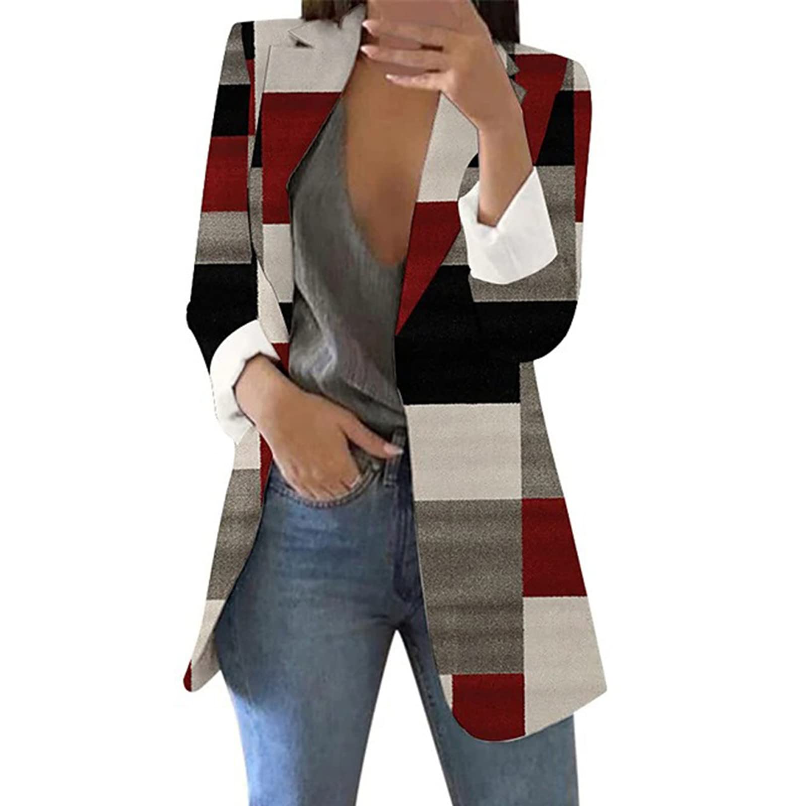 Women's Wool Overcoat - Printed Long Sleeve Cardigan with Lapels | Formal Suit Jacket & Light Down Coat for Office, Work & Winter Outfits