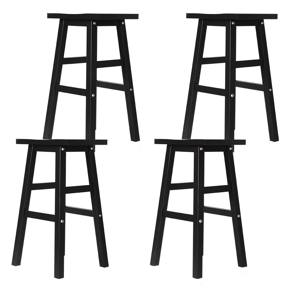 4 Black Wooden Bar Stools - Kitchen Counter Height Stools with Back Support for Dining Room, Breakfast Nook & Home Bar Decor