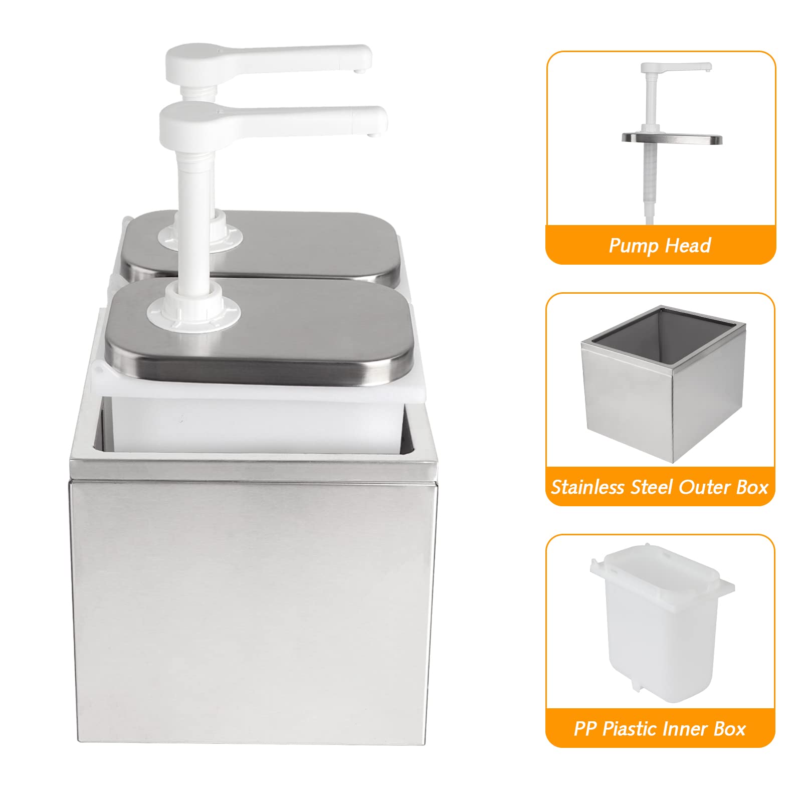 Manste 1Pack 4L Stainless Steel Condiment Pump Dispenser for Salad, Jam, Seasoning & Sauces - Commercial Kitchen, Restaurant & Home Use