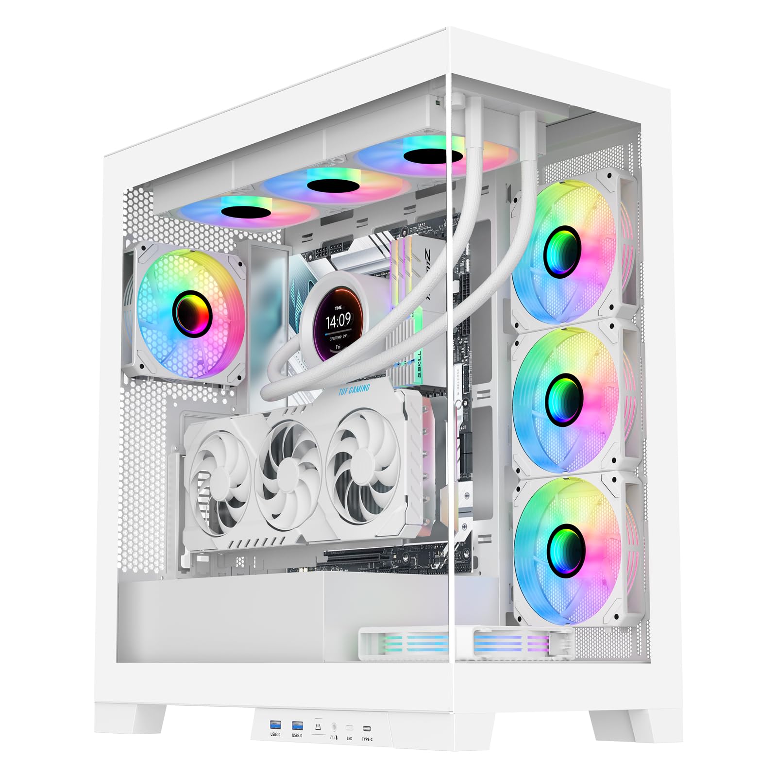 SAMA NEVIEW 4503 White Full Tower PC Gaming Case - Dual Tempered Glass Panels, 4X12CM ARGB Fans, USB 3.0 & Type-C Ports, Supports 360mm AIO Liquid Cooling - High Airflow Design for Gaming PC Builds, Streaming & Content Creation Workstations