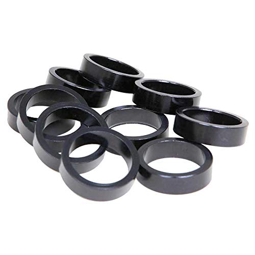 Evo Alloy Headset Spacers 28.6mm Black 10mm (10-Pack) - Perfect for Bicycle Fork and Stem Adjustments, MTB & Road Bike Upgrades