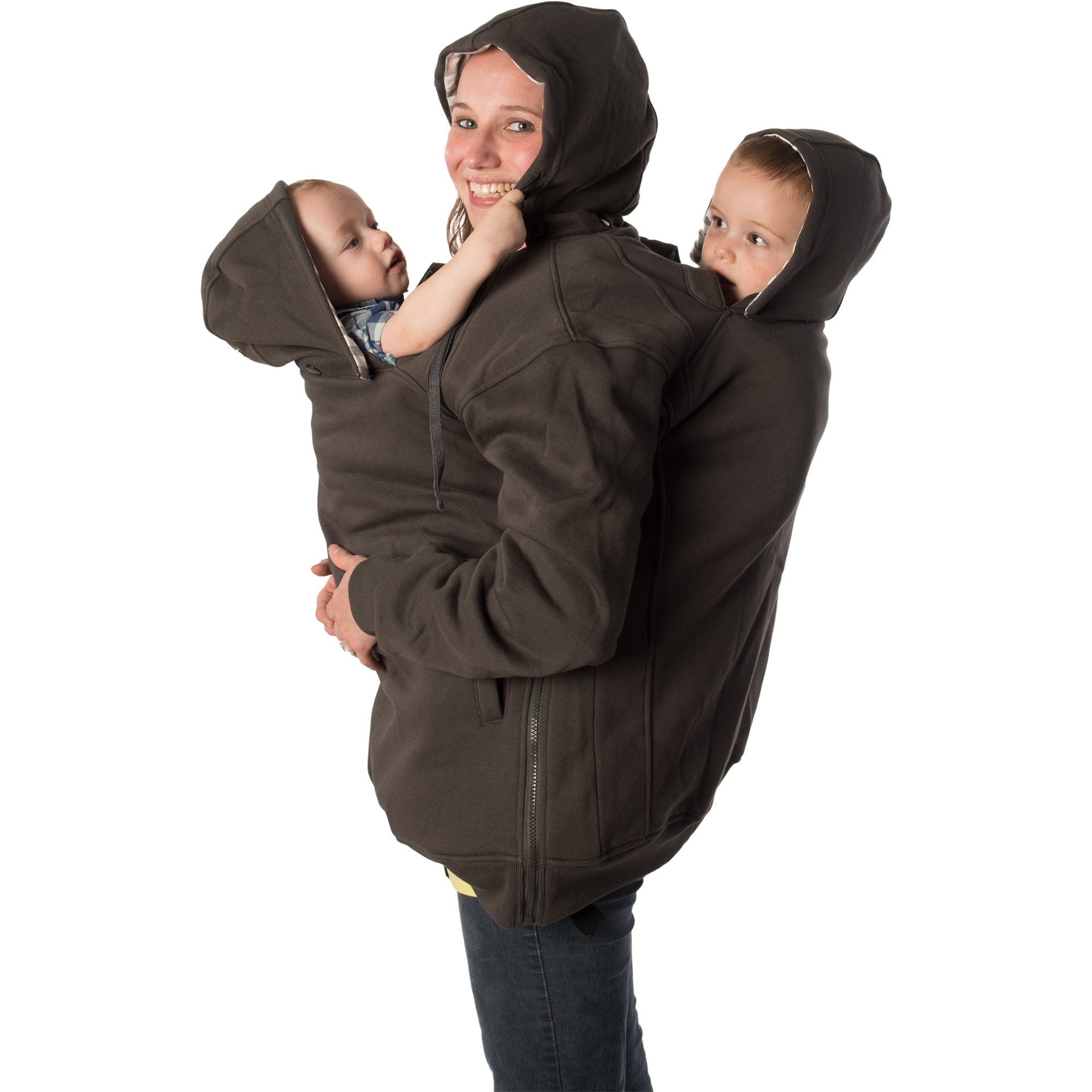 RooCoat Tandem Baby Carrier & Maternity Winter Coat - Charcoal Gray Stripes XL - Hands-Free Babywearing for Parents, Nursing Jacket for Moms, Perfect for Outdoor Walks & Errands