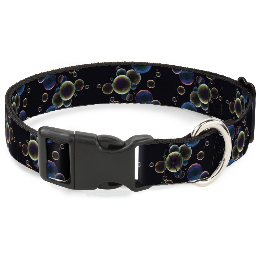 Buckle-Down Bubbles Black/Iridescent Multi-Color Plastic Clip Dog Collar, 1/2
