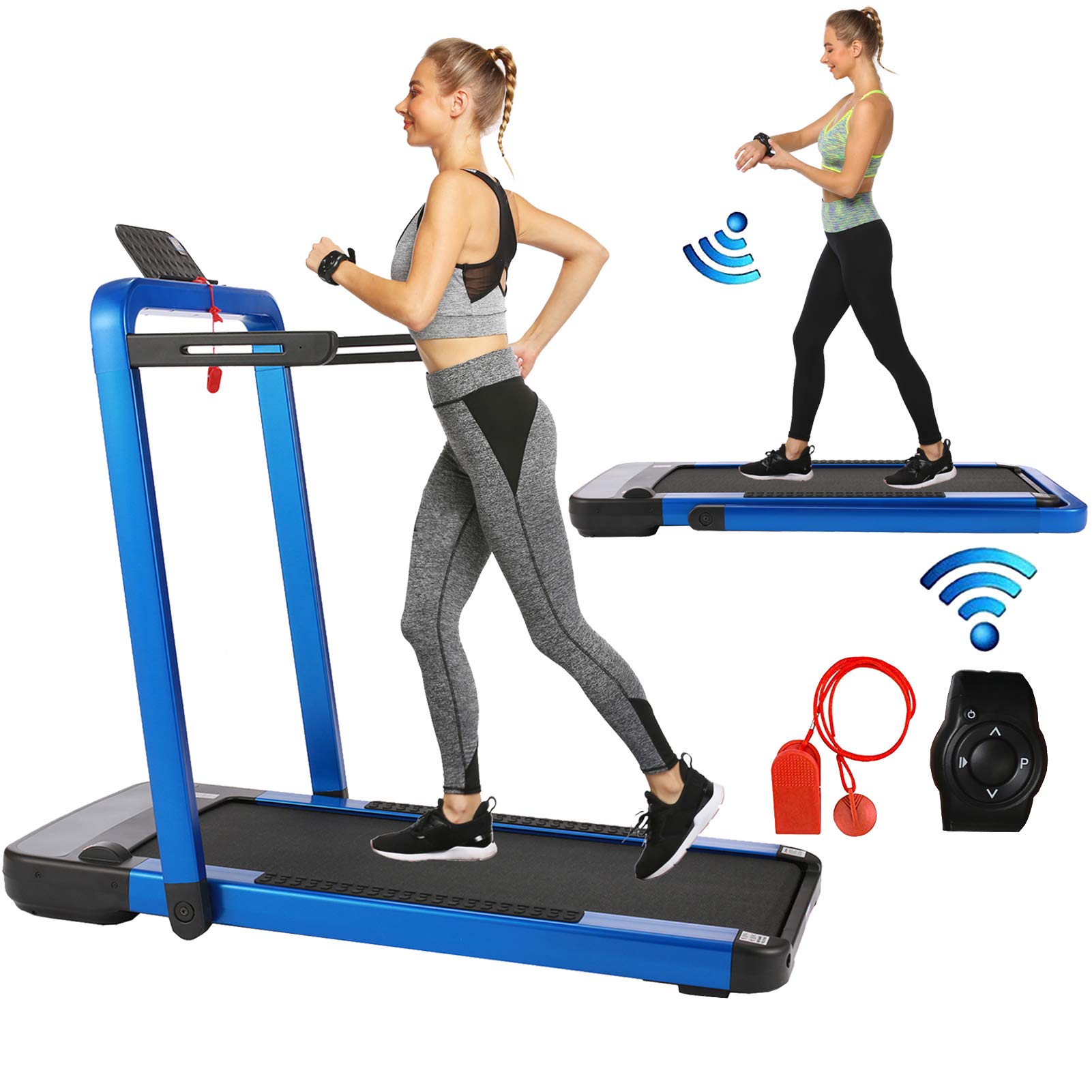 2 in 1 Under Desk Folding Treadmill - Electric Motorized Portable Walking & Jogging Machine with Remote Control, App & LED Display - Compact Home Gym Equipment for Office Workouts & Small Spaces