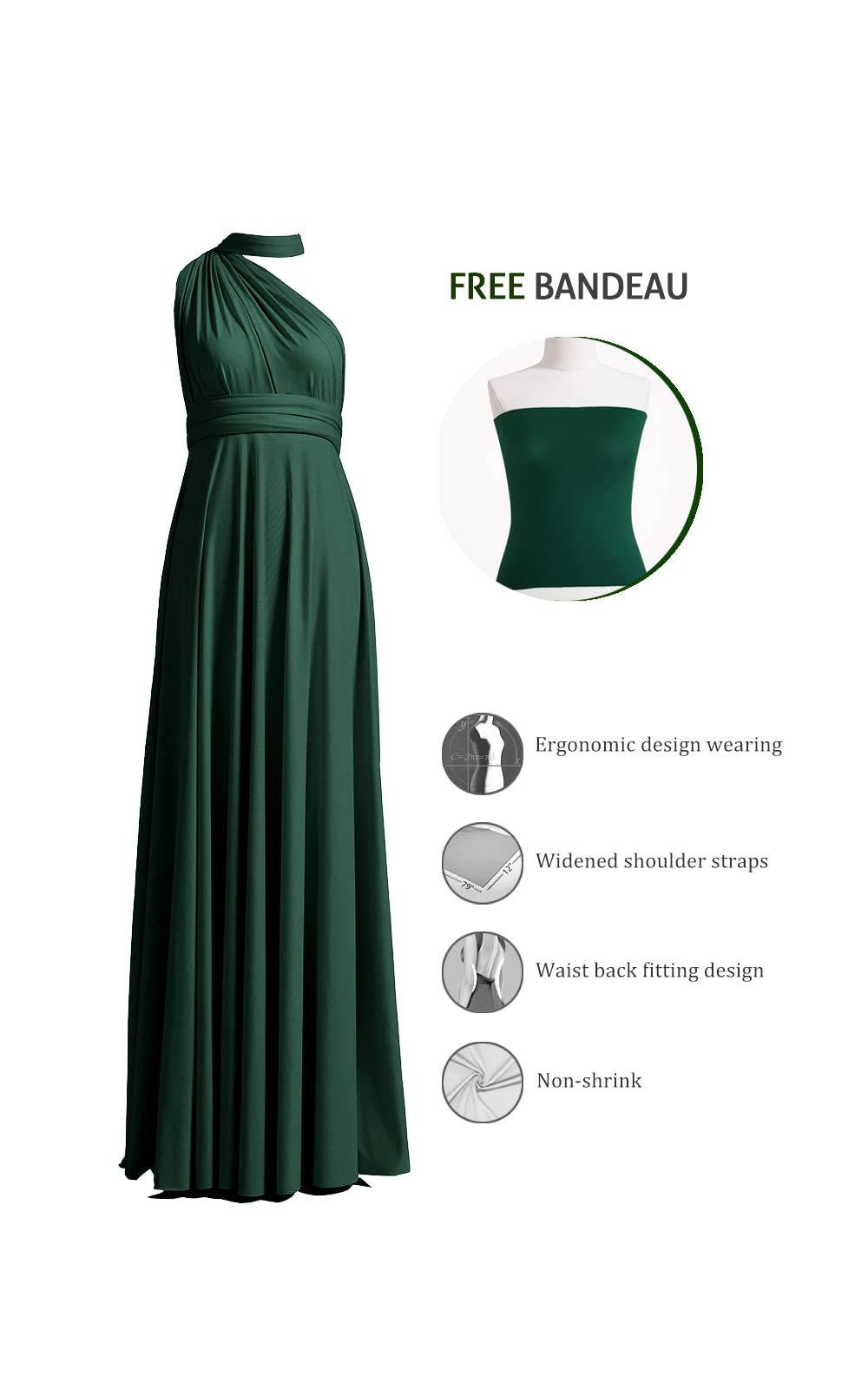 72 Styles Convertible Infinity Dress with Bandeau - Multi-Way Bridesmaid Dress for Weddings & Special Events - Plus Size Long Twist Wrap Dress for Women - Perfect for Parties, Prom & Formal Occasions
