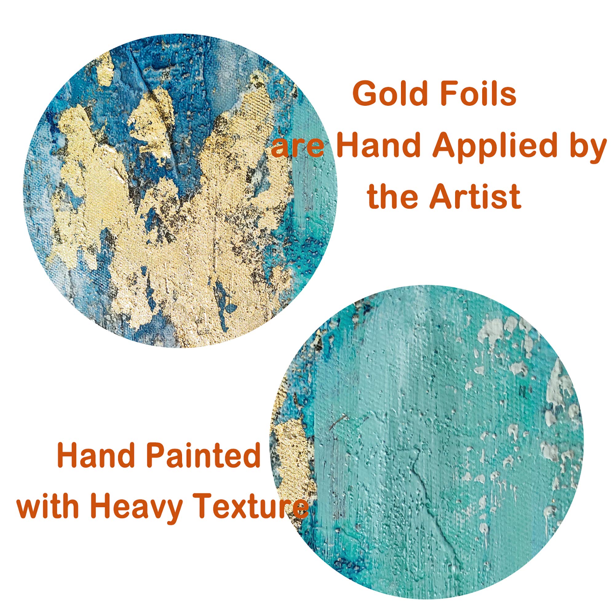 Abstract Blue and Gold Wall Art Set - 2 Panel Canvas Oil Painting (36