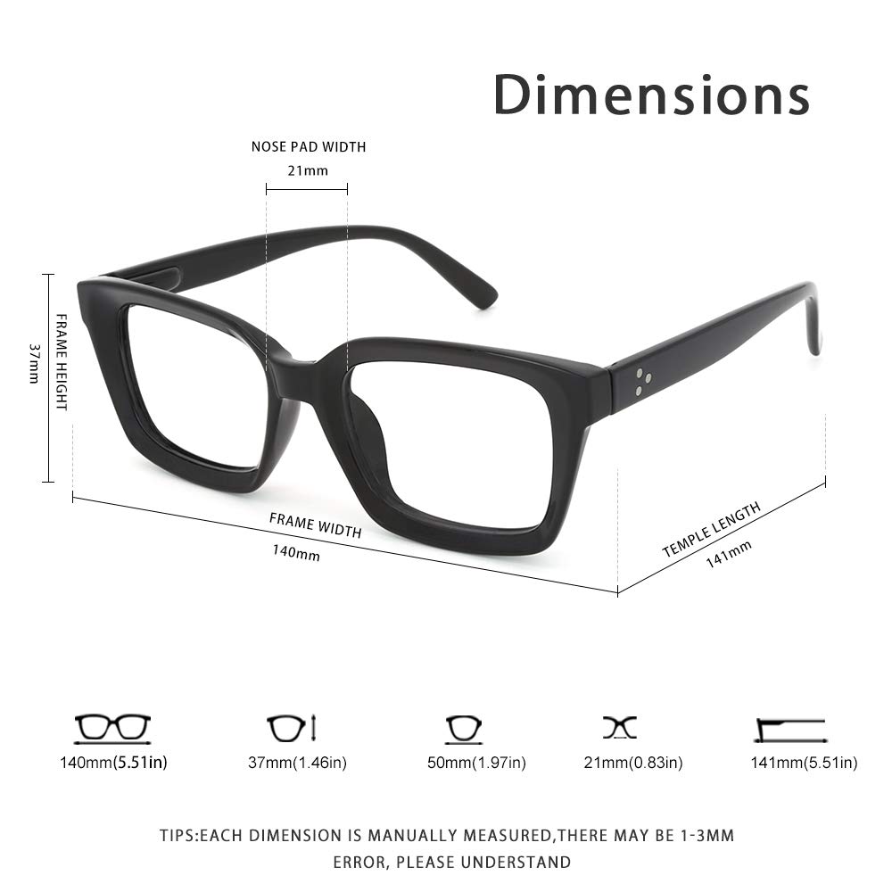 JiSoo Blue Light Blocking Reading Glasses for Women & Men - 1.75 Magnification Large Frame Computer Glasses - Stylish Black Anti Eyestrain Readers for Office Work, Gaming & Screen Time