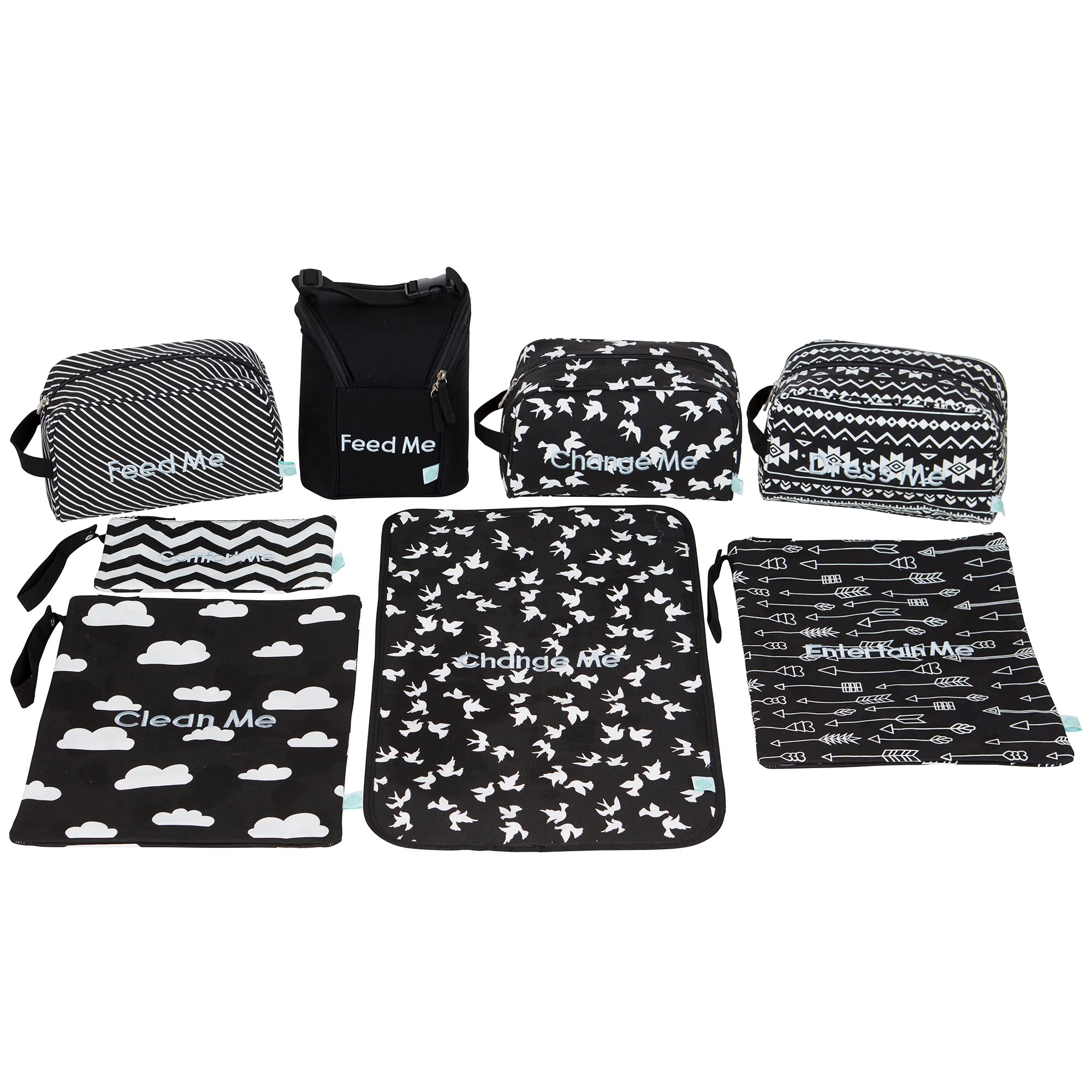 **8-Pack Baby Organizer Pouches & Changing Pad Set - Diaper, Bottle & Baby Essentials Storage - Portable Tote Cubes for Changing, Feeding & Travel (Brooklyn Design) - Perfect for Nursery, Diaper Bag & On-the-Go Parents**