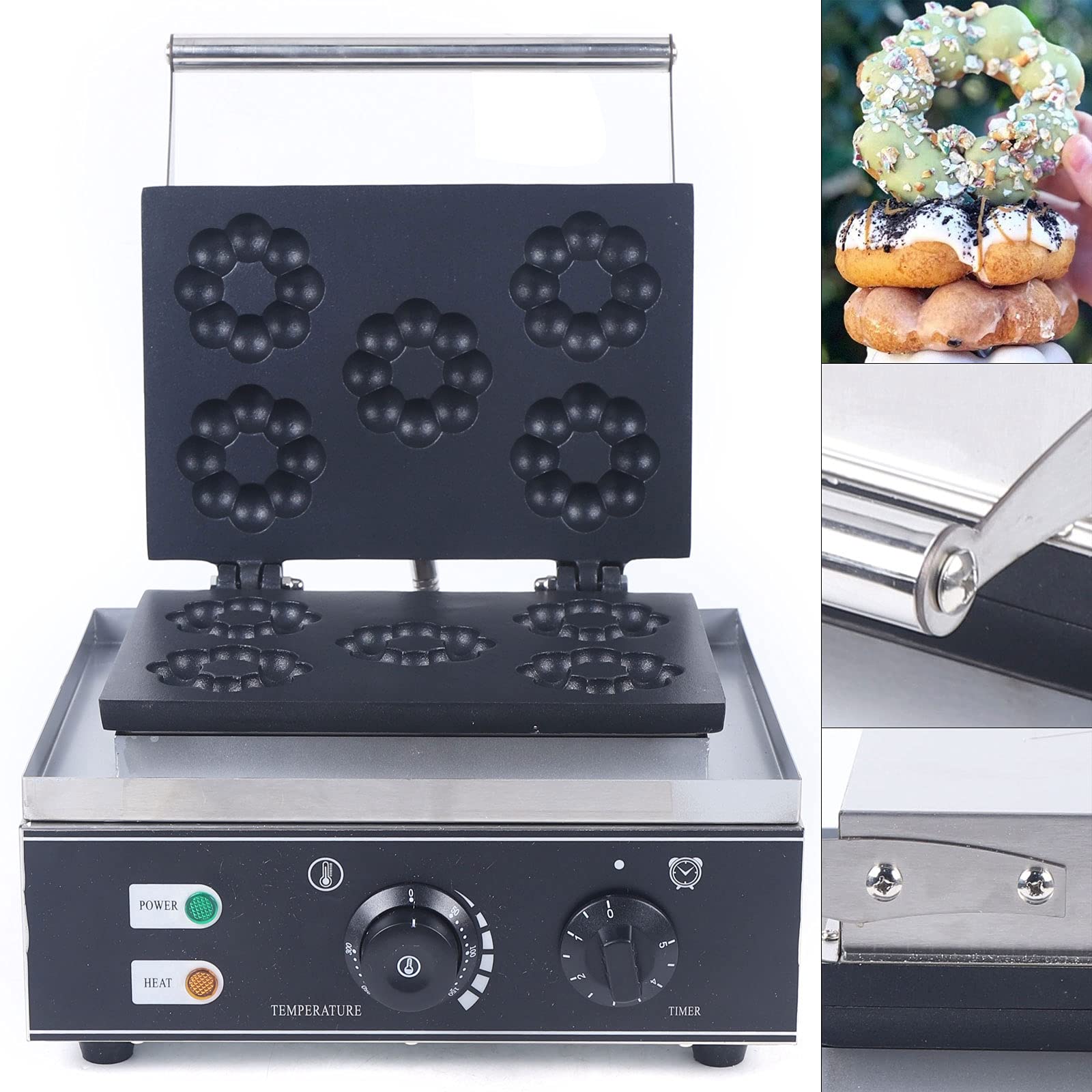 Commercial Mini Donut Maker Machine - 5-Cavity Plum Blossom Waffle Donut Maker with Non-Stick Surface for Breakfast, Snacks & Desserts | Perfect for Home, Cafés & Bakeries