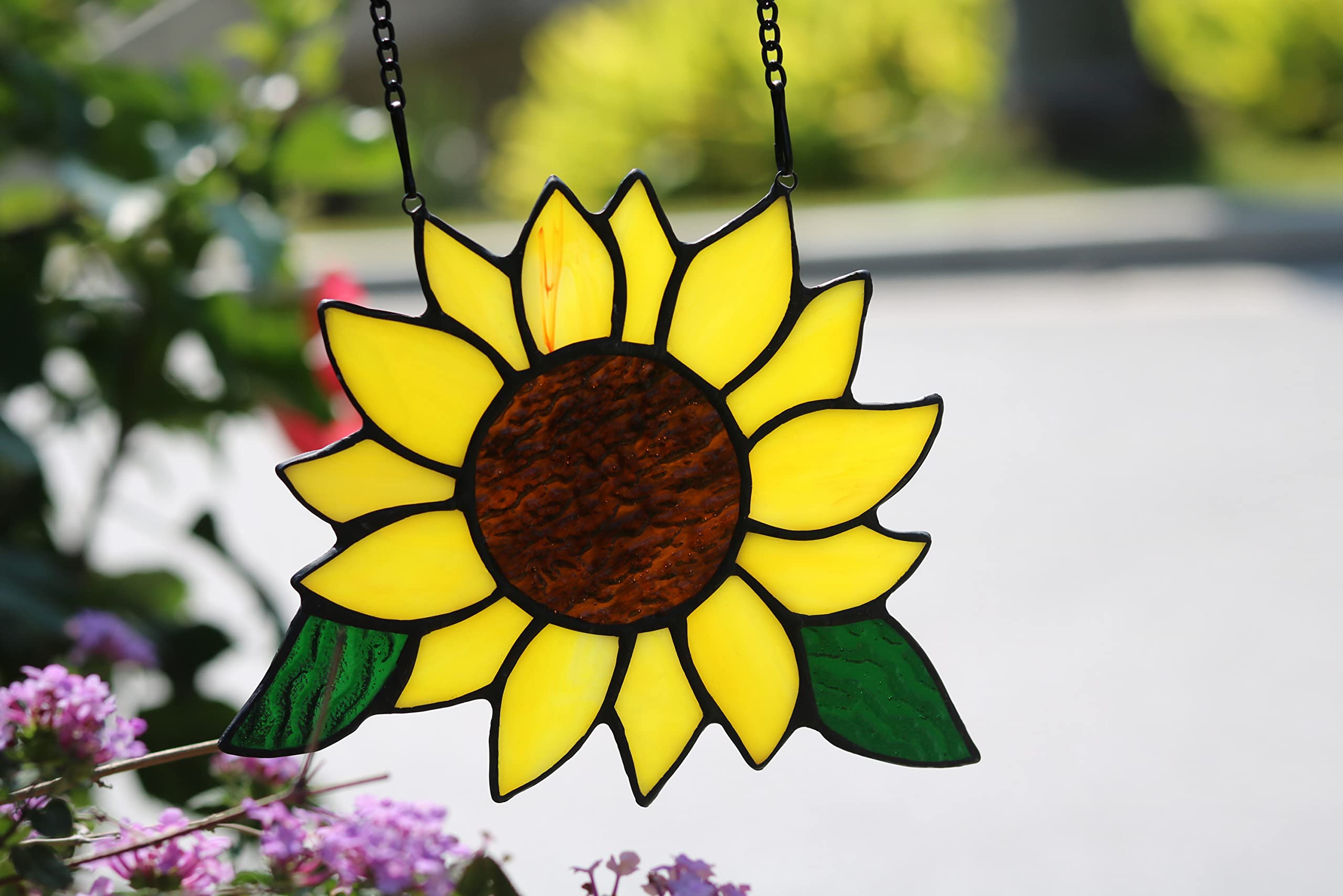 Handmade Sunflower Stained Glass Window Hanging - 5×6 Inch Kitchen Decor Suncatcher | Unique Birthday Gifts for Women, Mom & Grandma | Perfect for Home, Office & Garden Decor
