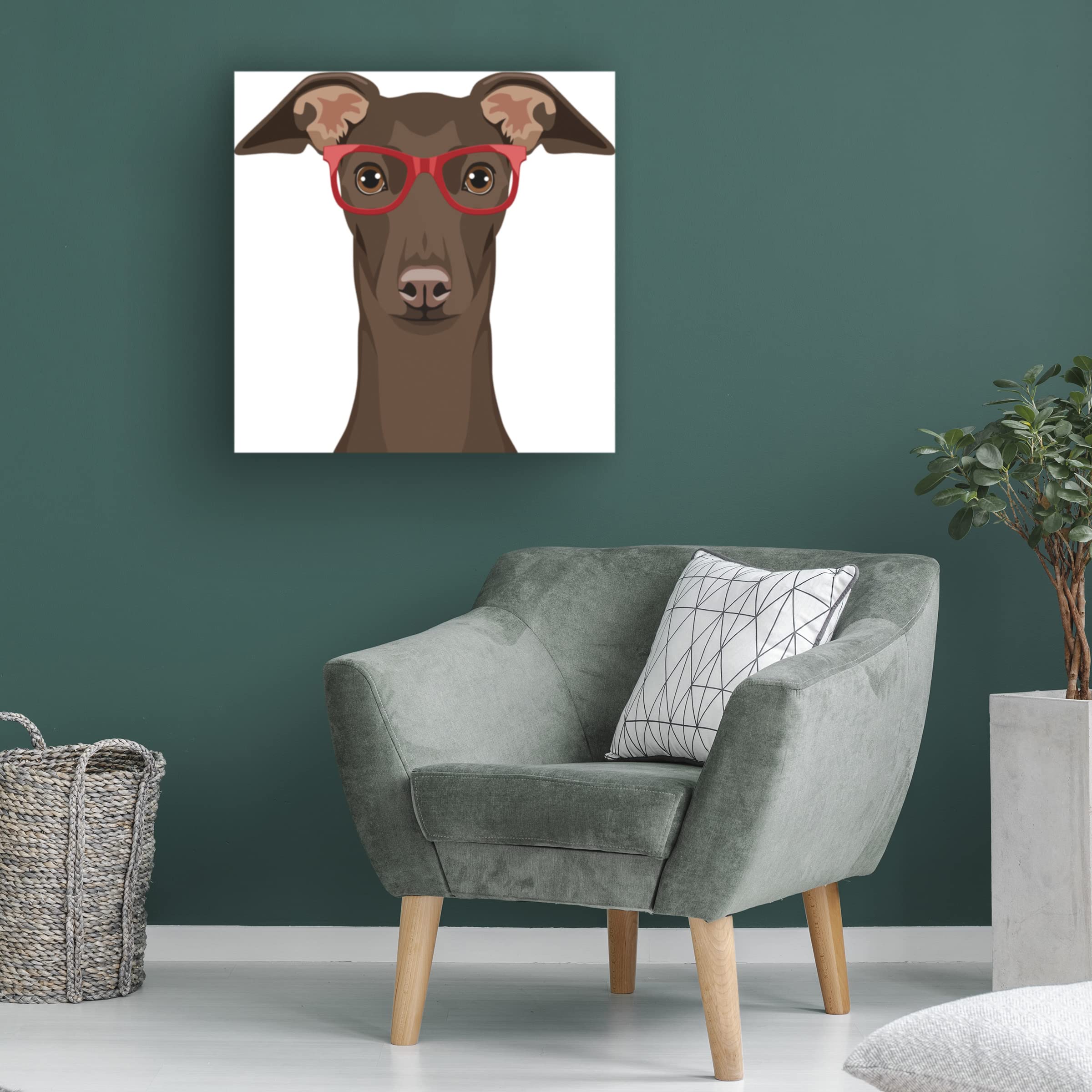Trademark Fine Art 'Italian Greyhound Wearing Hipster Glasses' Canvas Print by Furbaby Affiliates - Modern Dog Lover Home Decor for Living Room, Bedroom & Office