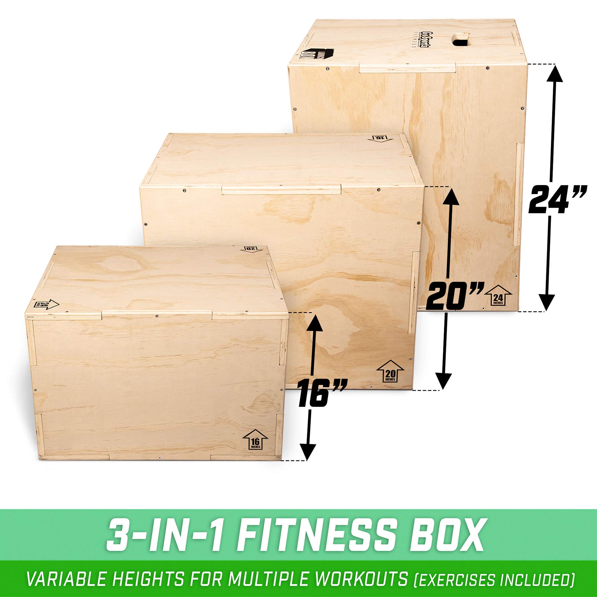 GoSports 3-in-1 Plyometric Jump Box Set - Small, Standard & XL Sizes for CrossFit, HIIT & Home Workouts - Adjustable Plyo Box for All Fitness Levels - Perfect for Gym, Outdoor & Functional Training