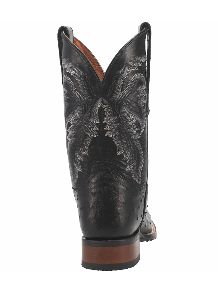 Dan Post DP4873 Men's Alamosa Full Quill Ostrich Square Toe Cowboy Boots - Black Western Boots for Riding, Country Fashion & Outdoor Events