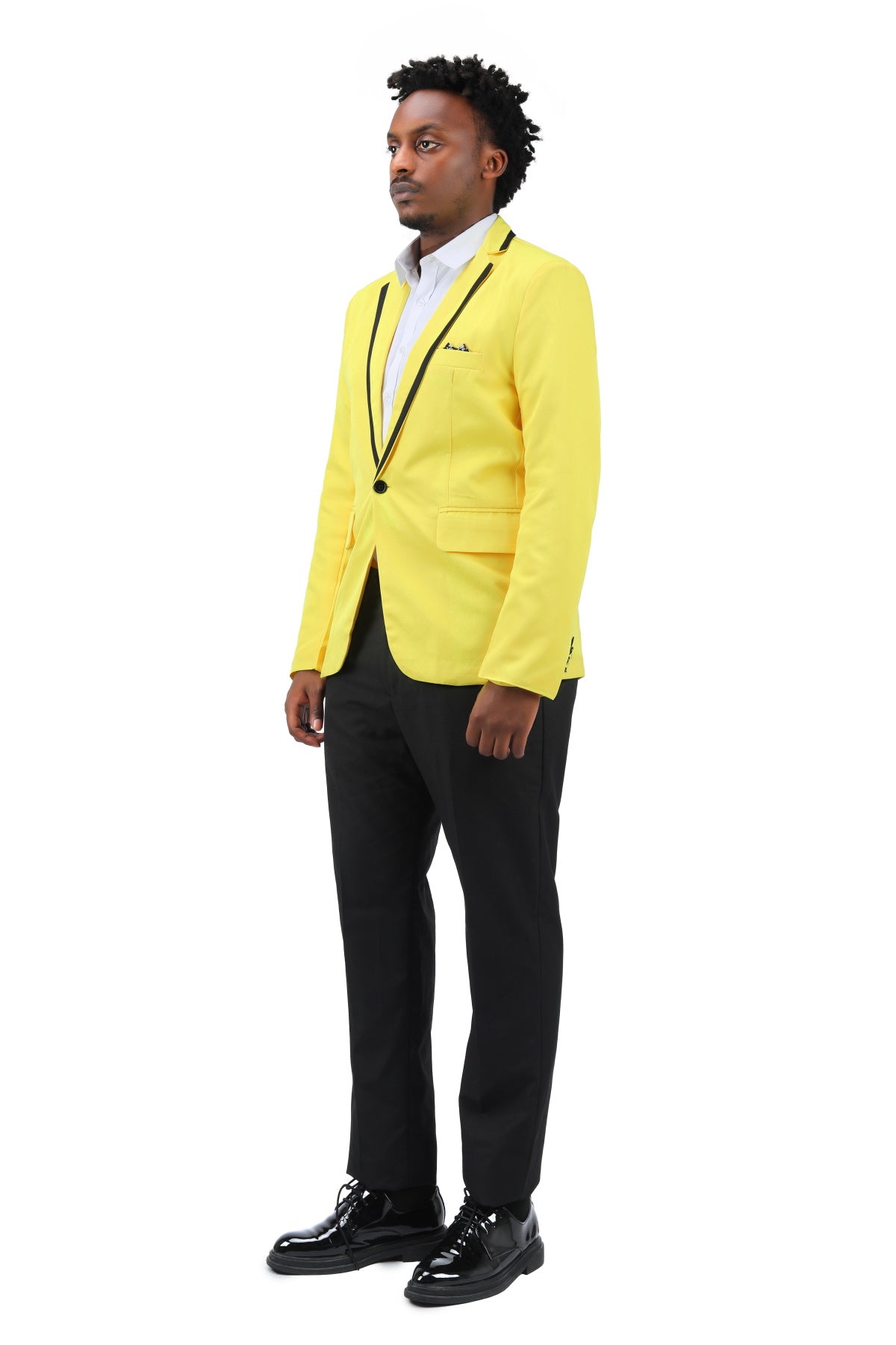 Men's One Button Solid Color Casual Blazer Jacket - Yellow | Slim Fit Business Casual Sport Coat for Office, Wedding & Date Night Outfits