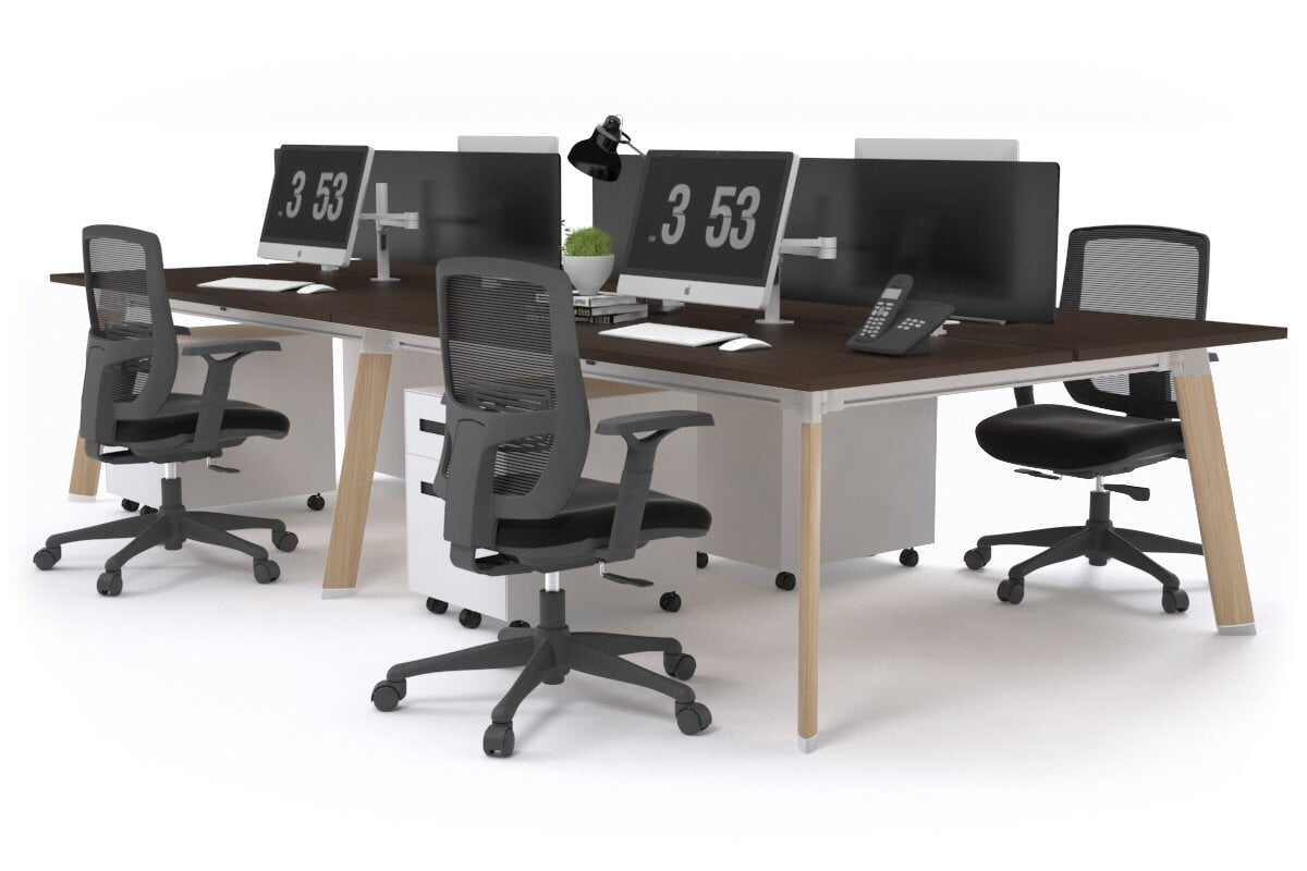 4-Person Switch Workstation with Wood Imprint Frame - 1400L x 800W Cable Management Desk for Office & Home Workspace