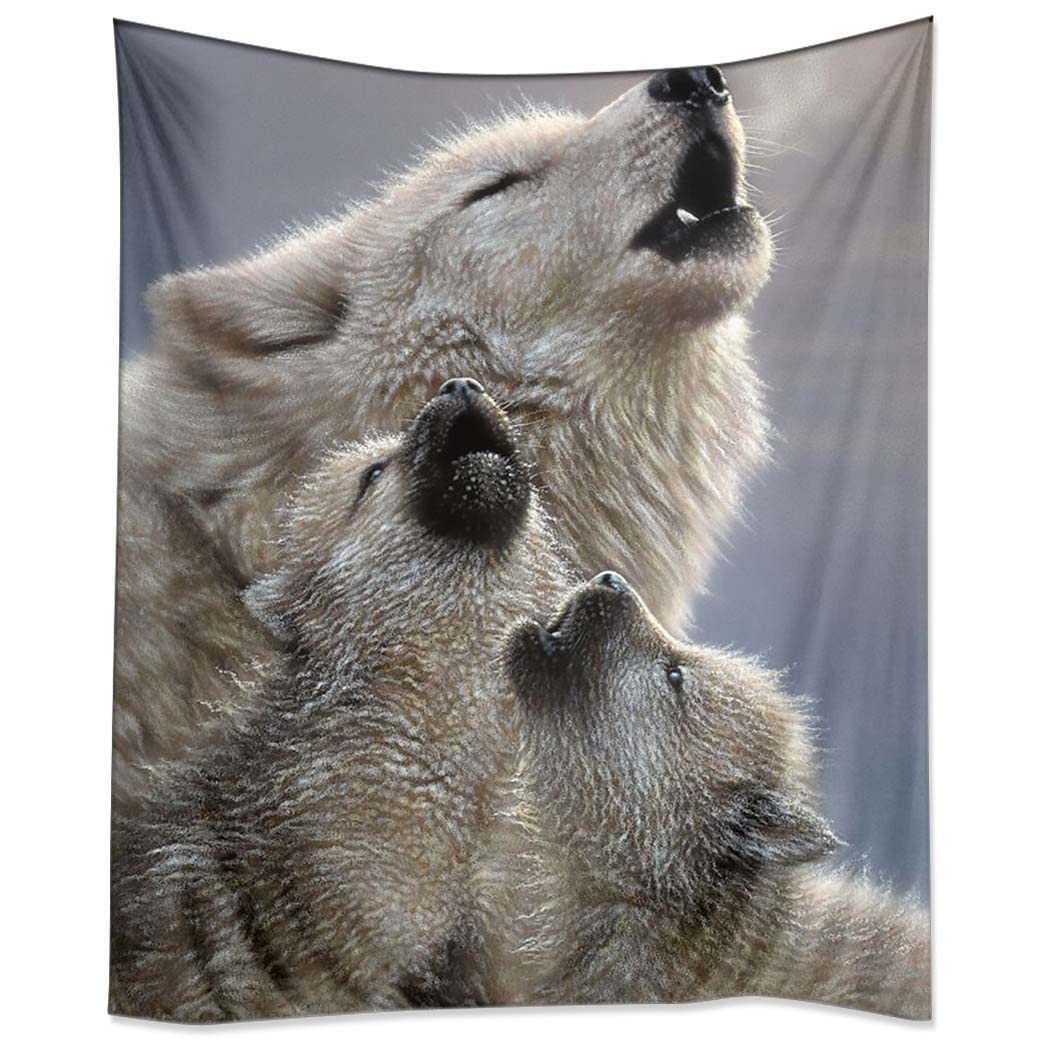 60x90 Inch White Wolf Tapestry Wall Hanging - Howling Wolves Art Decor for Bedroom, Living Room & Dorm - Nature Inspired Home Decor for Boho, Gothic & Cabin Style