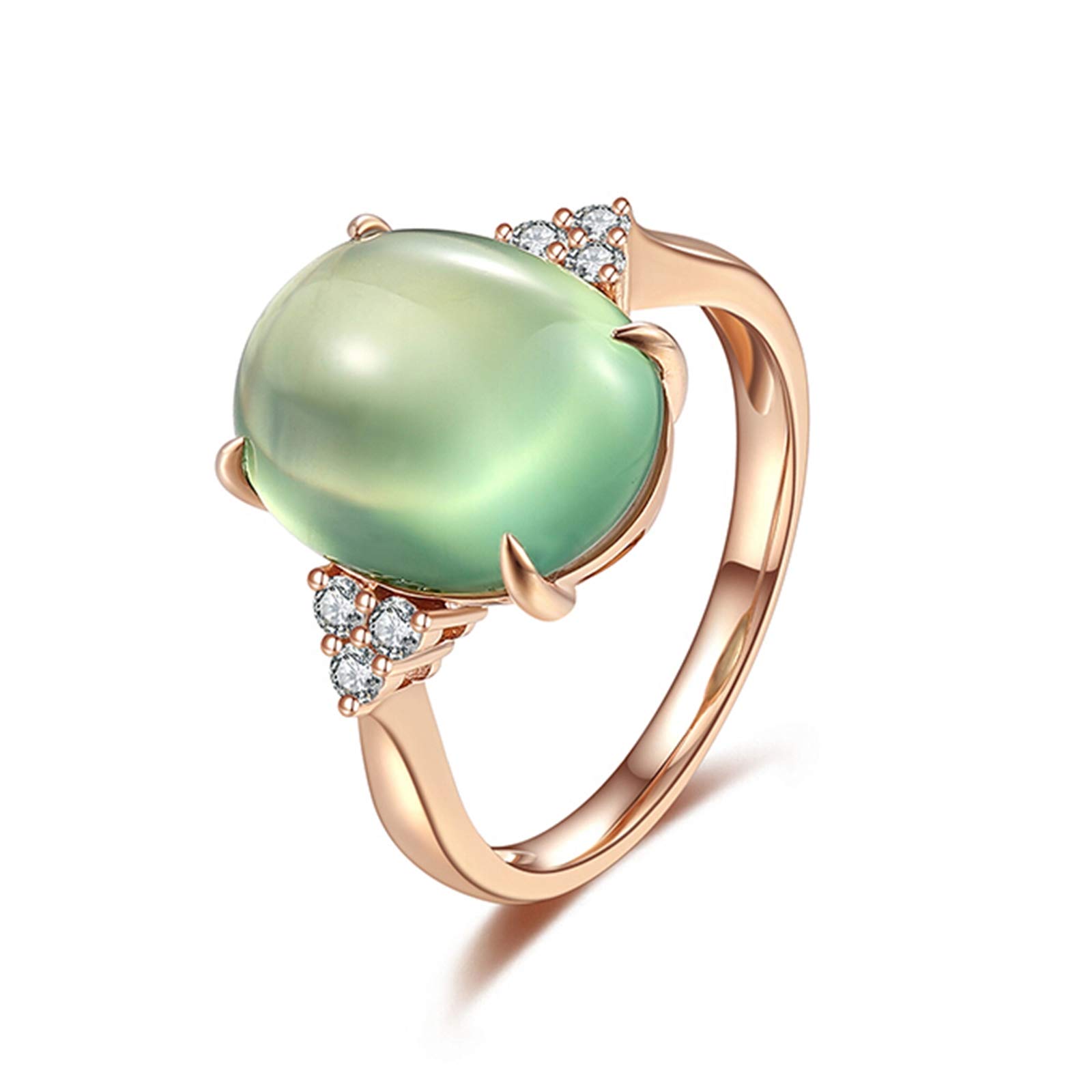 18K Rose Gold Prehnite Engagement Ring - 6.6ct Natural Green Oval Gemstone Promise Band for Women - Perfect for Weddings, Anniversaries & Romantic Gifts