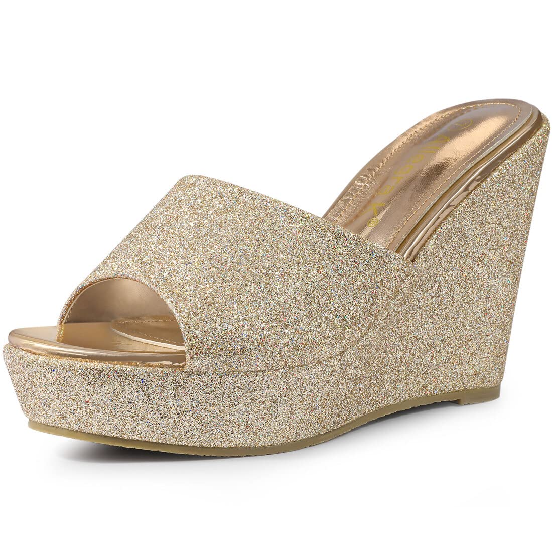 Allegra K Women's Glitter Platform Wedge Heels Sandals | Slip-On Comfort for Parties, Weddings & Summer Outfits