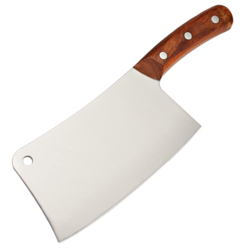 **Professional Heavy Duty Meat Cleaver - 4Cr14 Stainless Steel Butcher Knife with Rosewood Handle for Chopping Bones, Meat & Vegetables | Perfect for Chefs, Home Cooking & BBQ Prep**