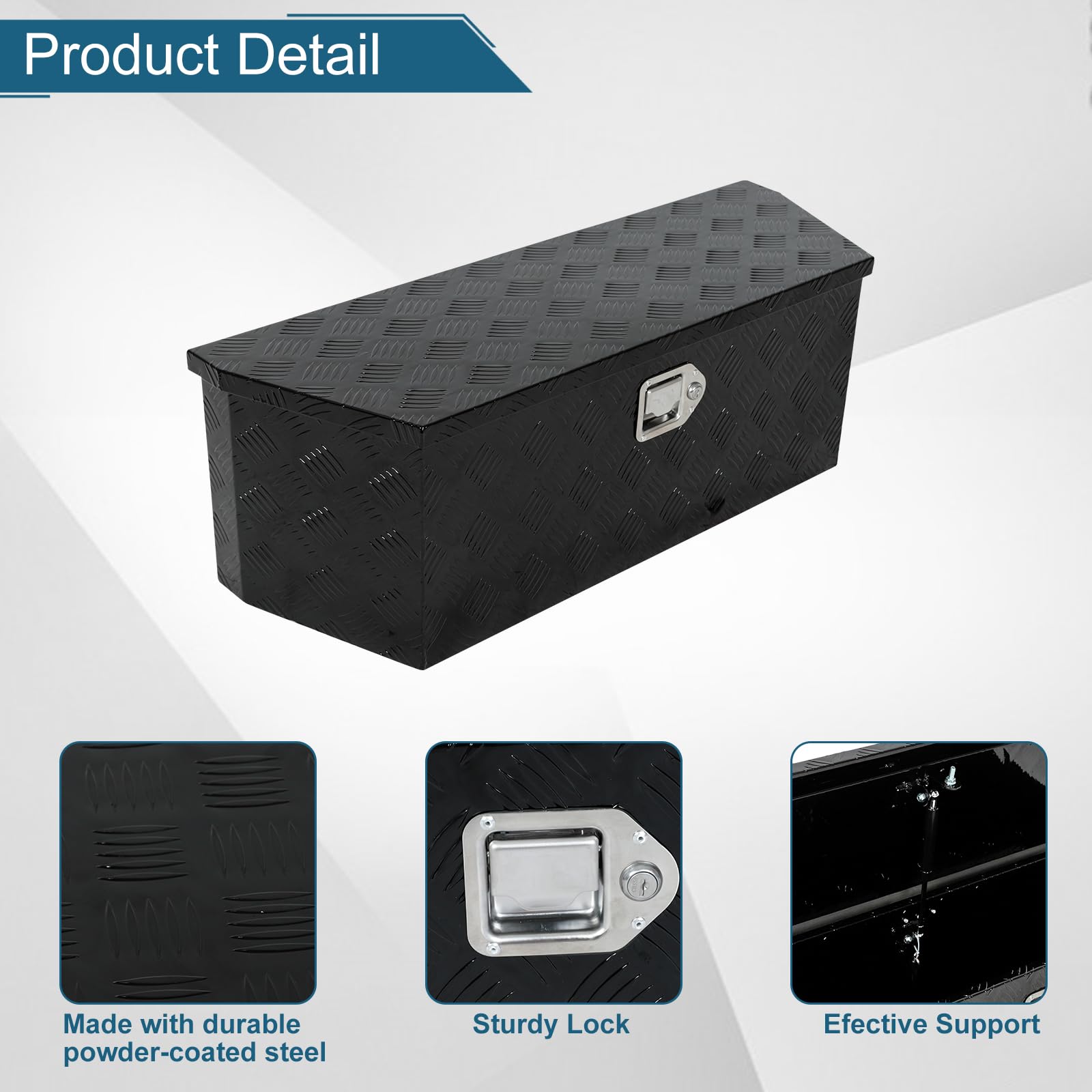 35 X 12 X 12 Inch Black Heavy Duty 5-Bar Tread Aluminum Trailer Tongue Box - Secure Pickup Truck Tool Storage Organizer with Lock & Keys - Perfect for RV, Boat, ATV & Outdoor Equipment Organization