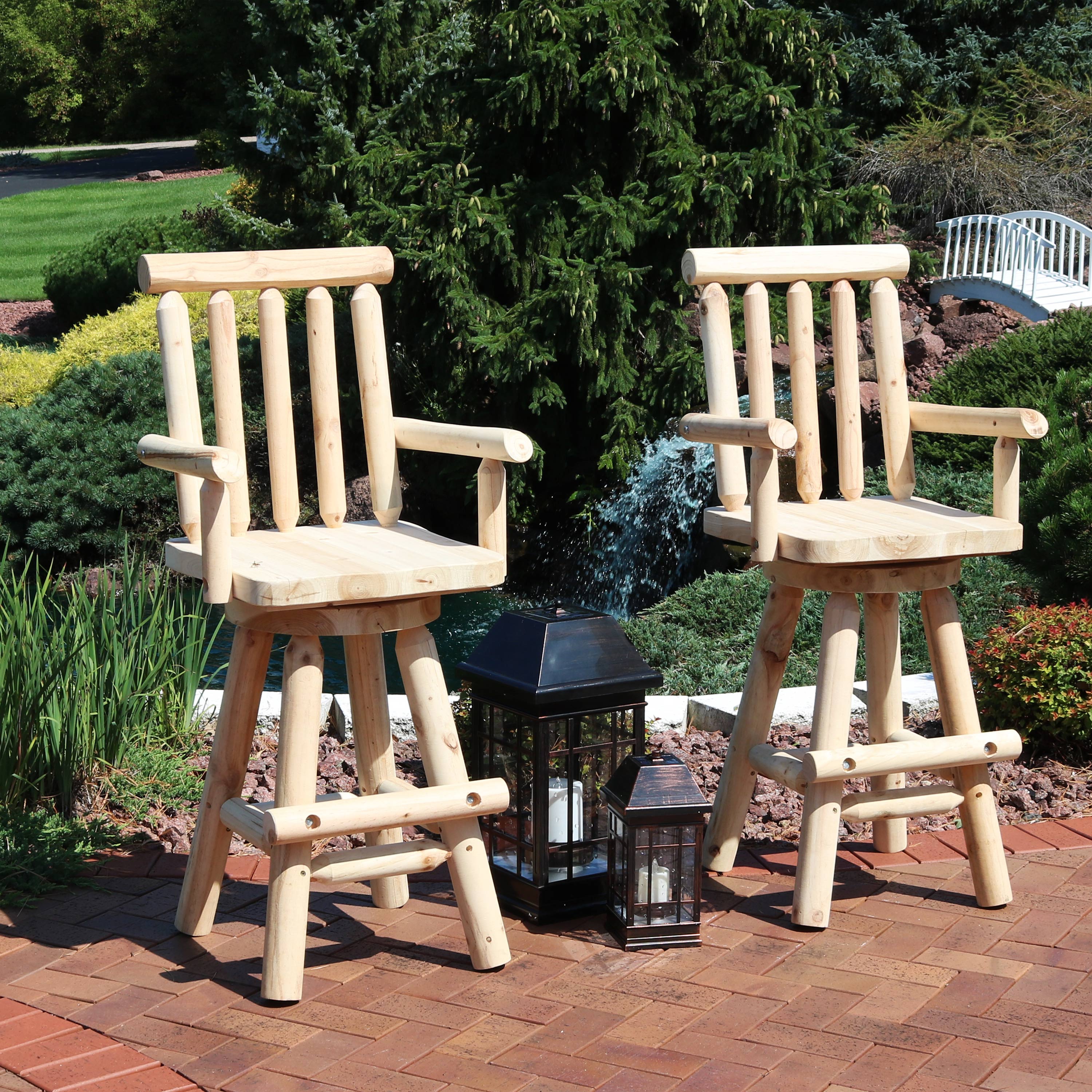 Rustic Outdoor Bar Stool - Log Cabin Style Bar Height Stool 42