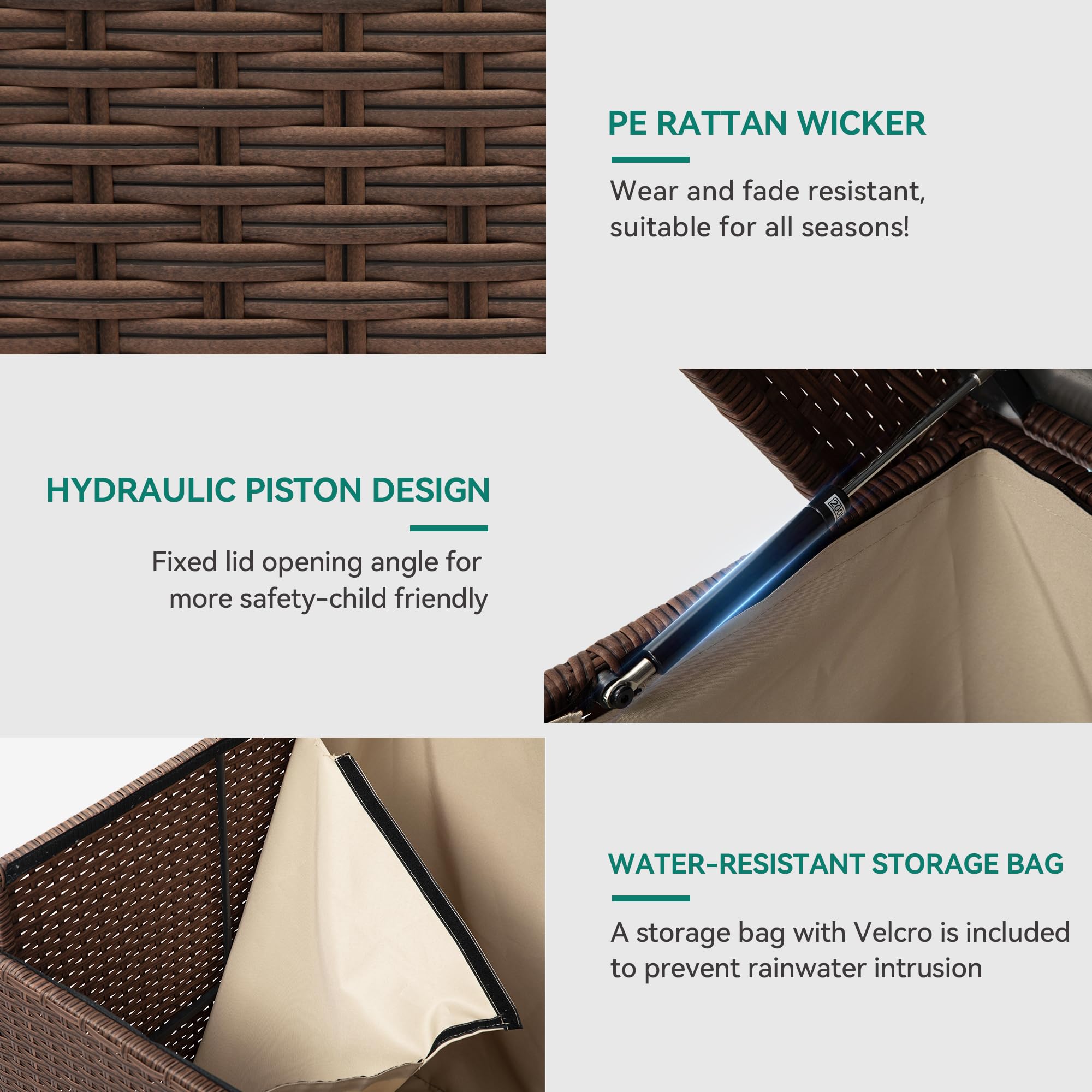 YITAHOME 200 Gallon Large Wicker Deck Box with Storage Net - XL Rattan Outdoor Storage Container for Patio Cushions, Garden Tools & Pool Equipment - Waterproof Brown Deck Box for Backyard, Porch & Poolside Storage