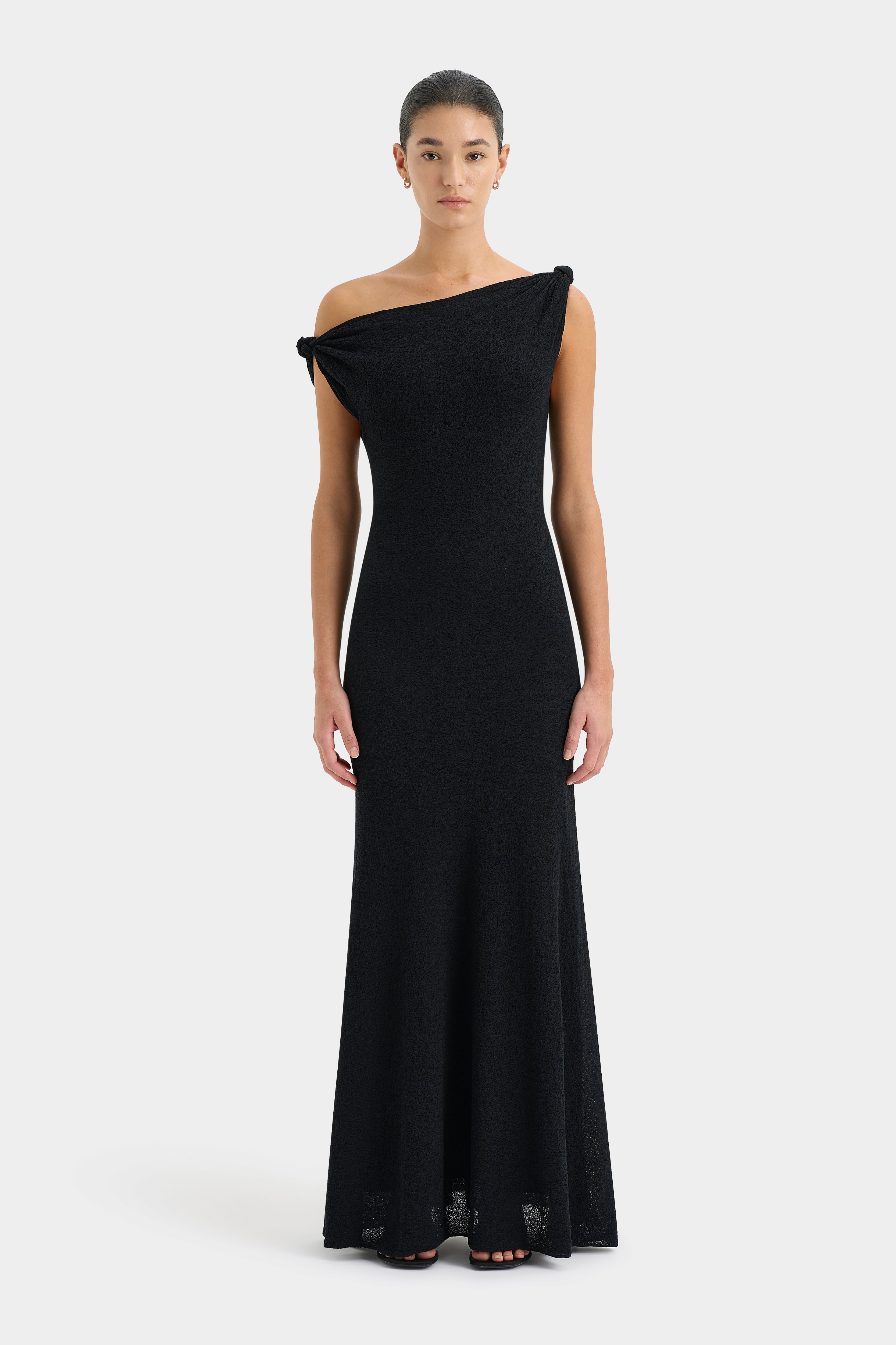 Glow Twist Midi Dress for Women - Elegant Flowy Summer Party Dress with Twist Front Detail - Perfect for Cocktail Parties, Weddings & Date Nights