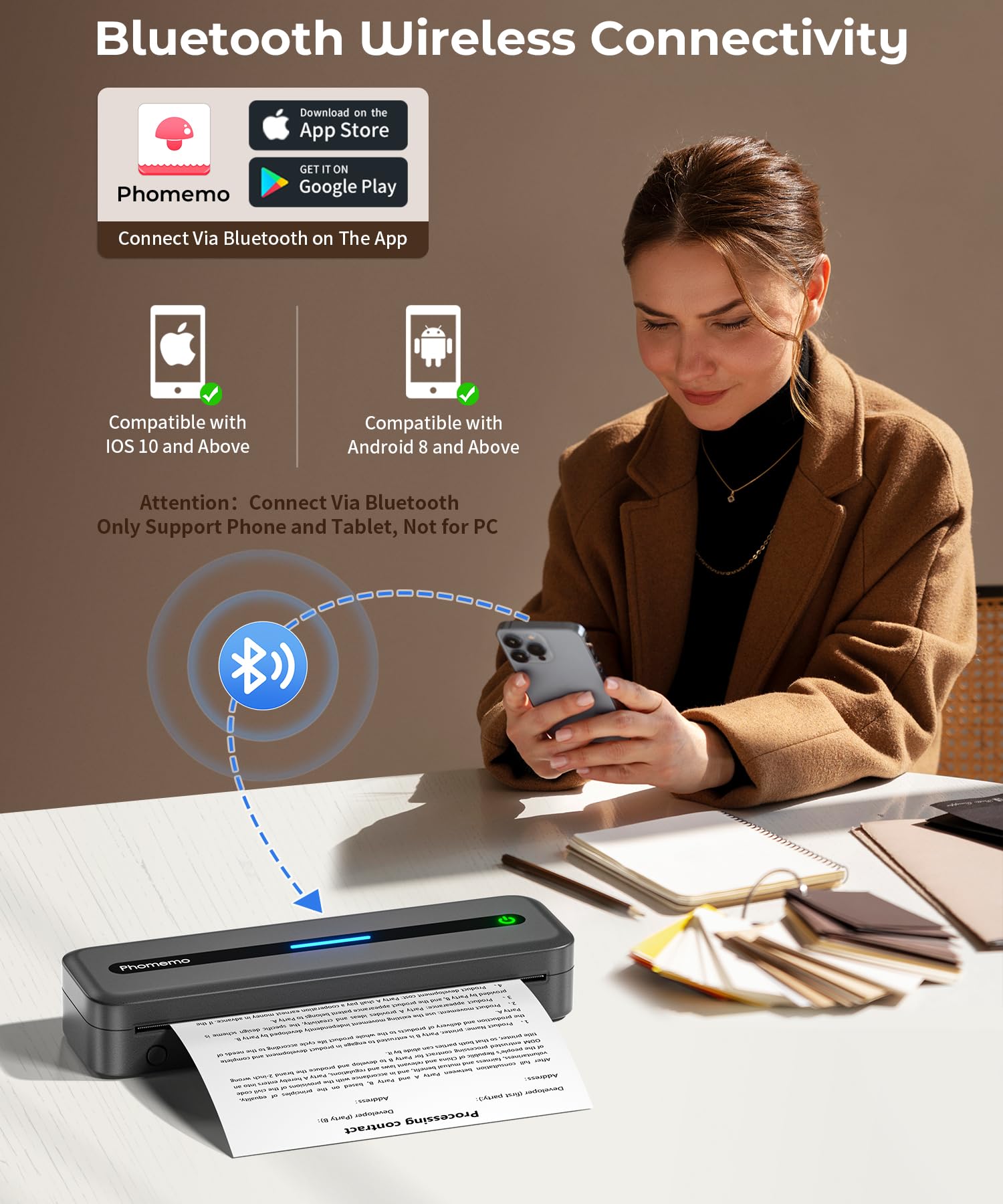 Phomemo M832 Portable Bluetooth Thermal Printer - Inkless Wireless Mini Printer with 4 Rolls Thermal Paper, Compatible with iPhone Android Smartphones & Laptop - Perfect for Travel, Home Office, Label Printing, Receipts & DIY Projects